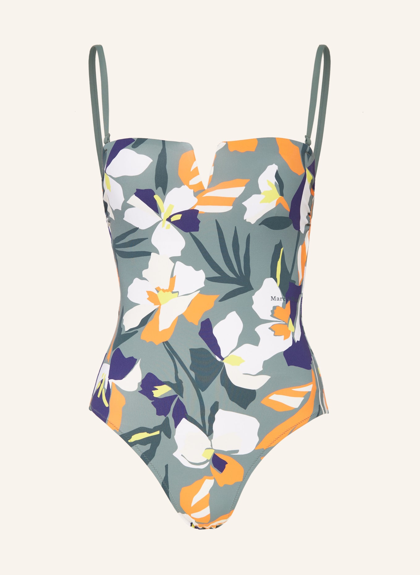 Marc O'Polo Bandeau swimsuit, Color: GREEN/ ORANGE/ WHITE (Image 1)