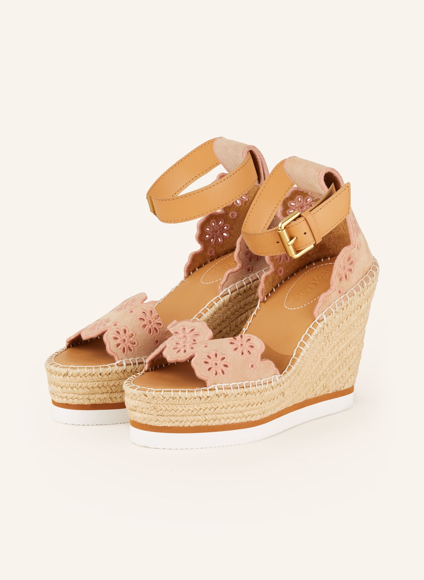 SEE BY CHLOÉ Platform wedges GLYN with broderie anglaise, Color: 320/533 cipria/cuoio (Image 1)