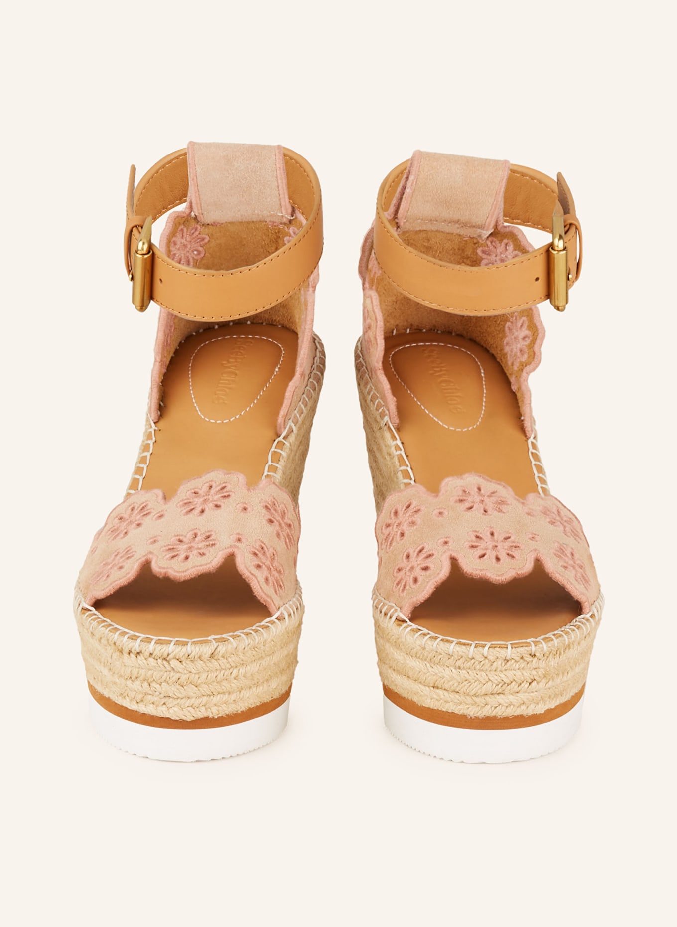 SEE BY CHLOÉ Platform wedges GLYN with broderie anglaise, Color: 320/533 cipria/cuoio (Image 3)