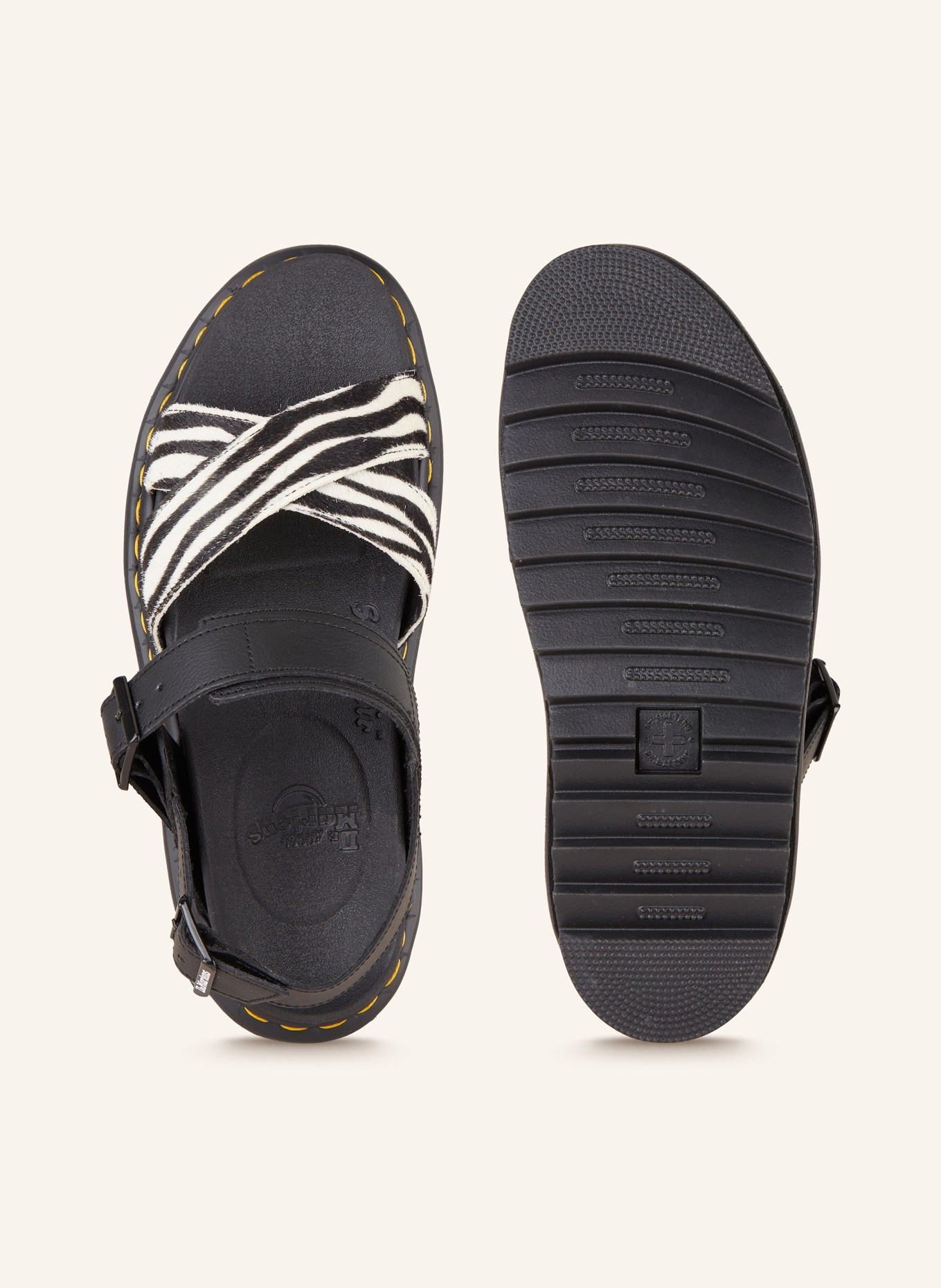 Dr. Martens Sandals VOSS 2 with real fur, Color: BLACK/ WHITE (Image 5)