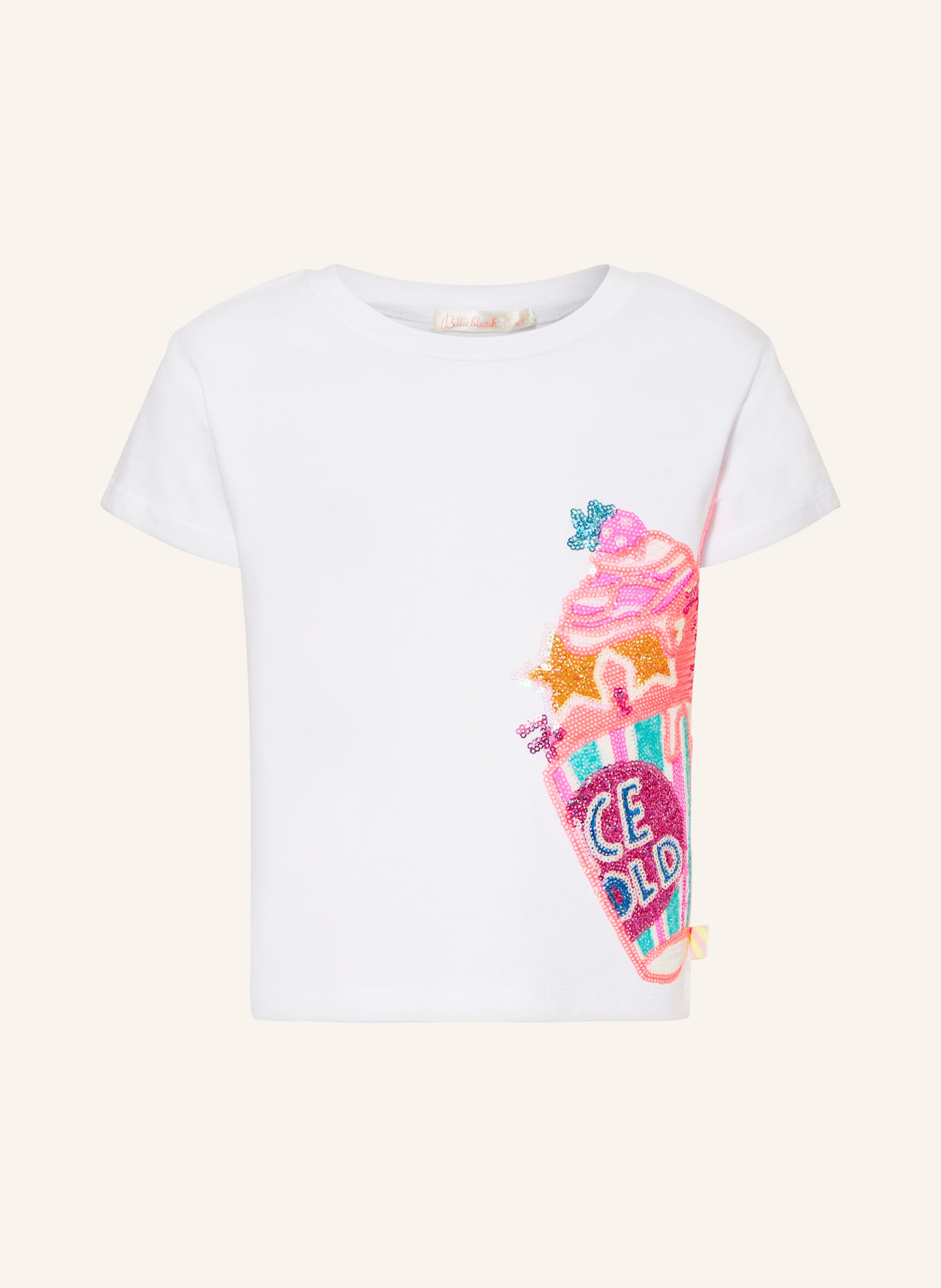 Billieblush T-shirt z cekinami, Kolor: BIAŁY/ ZIELONY/ MOCNORÓŻOWY (Obrazek 1)