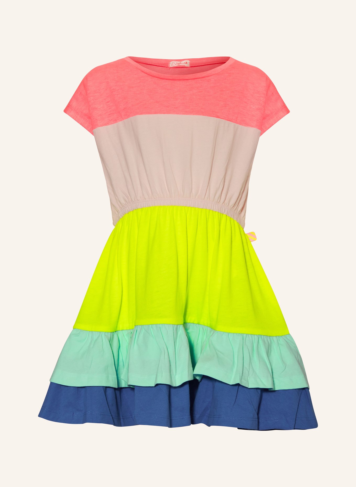 Billieblush Kleid mit Volants, Farbe: ROSA/ NEONGRÜN/ HELLBLAU (Bild 1)
