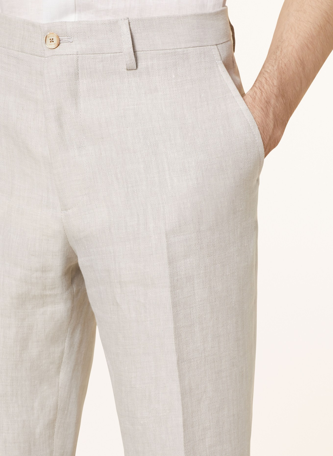 ETRO Spodnie garniturowe regular fit z lnu, Kolor: M0633 Light Beige (Obrazek 6)