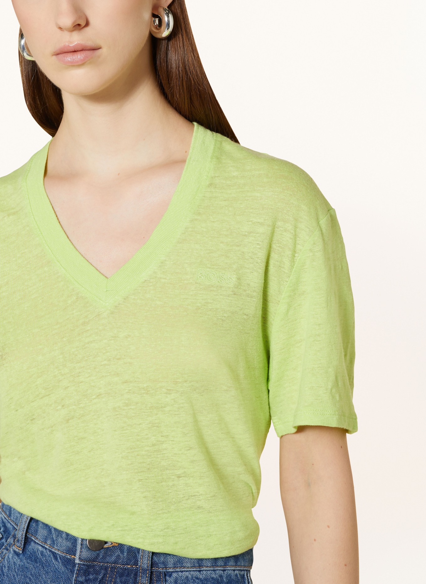 BOSS T-Shirt ELA aus Leinen, Farbe: NEONGRÜN (Bild 4)