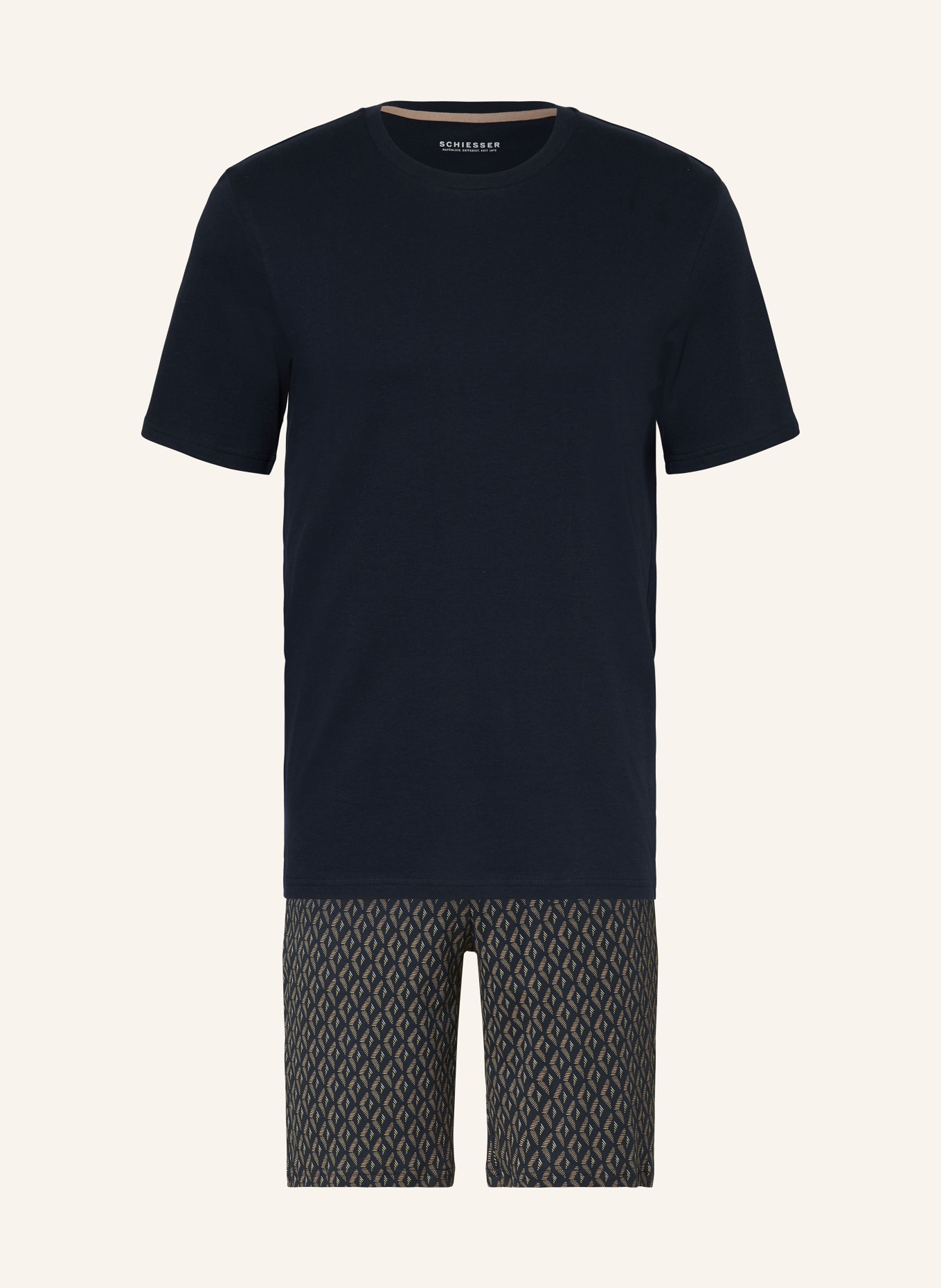 SCHIESSER Shorty-Schlafanzug FINE INTERLOCK, Farbe: DUNKELBLAU/ BEIGE (Bild 1)