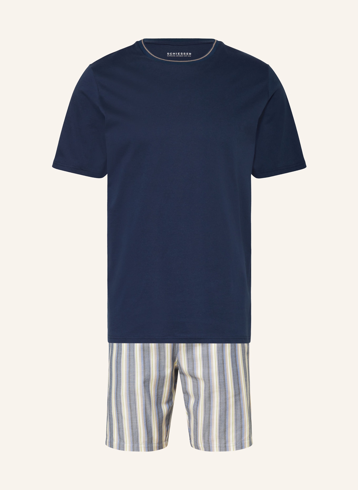SCHIESSER Shorty pajamas SELECTED! PREMIUM, Color: DARK BLUE/ TAUPE/ WHITE (Image 1)