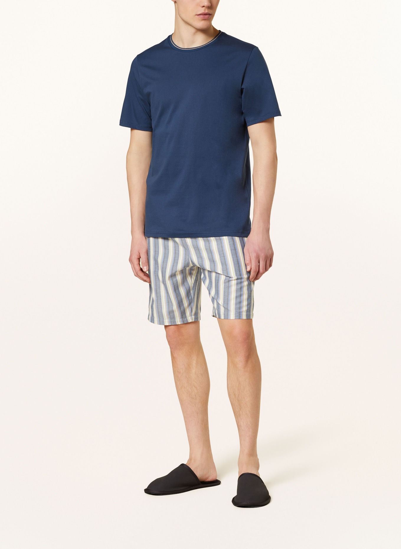 SCHIESSER Shorty-Schlafanzug SELECTED! PREMIUM, Farbe: DUNKELBLAU/ TAUPE/ WEISS (Bild 2)