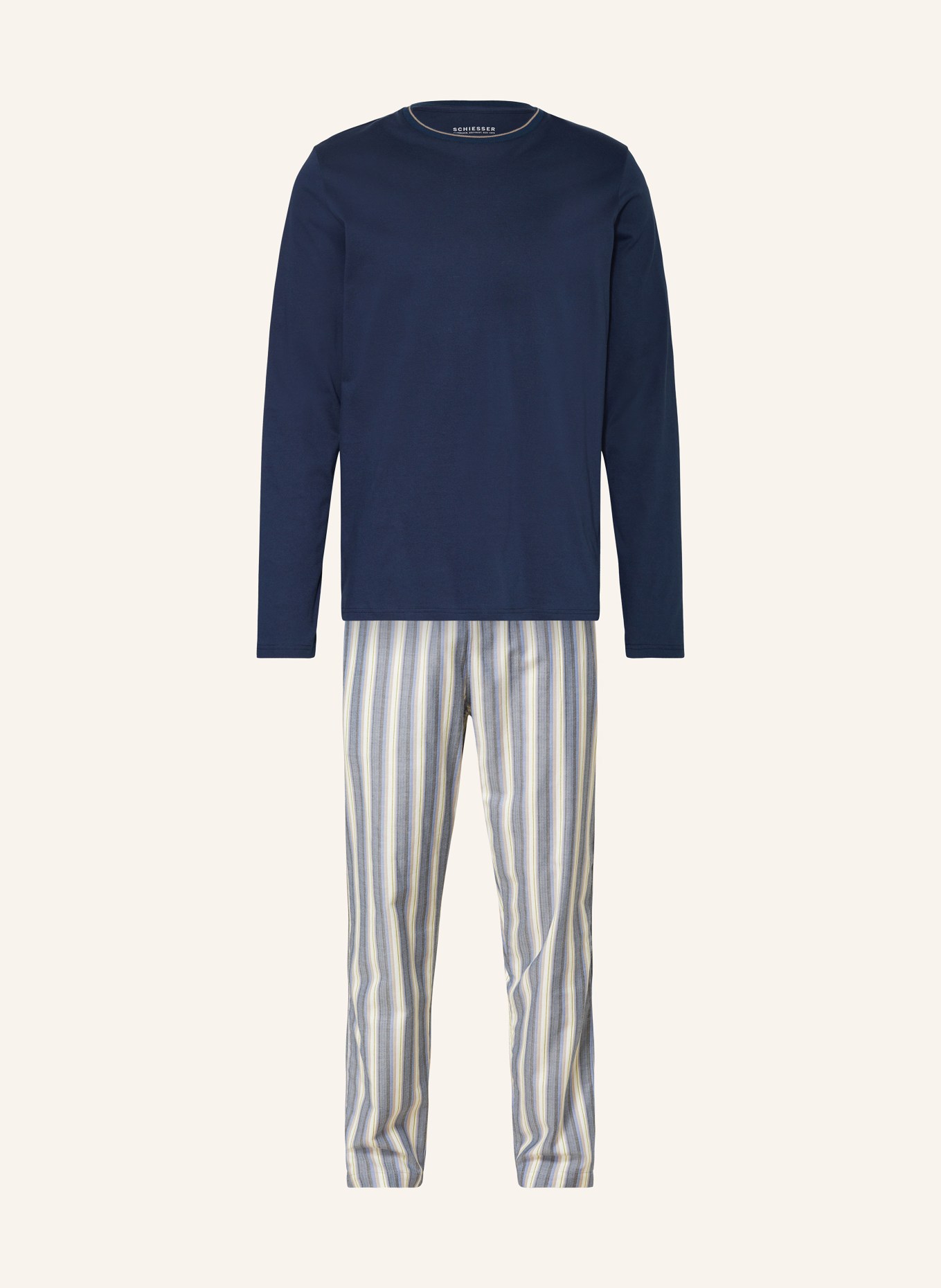 SCHIESSER Schlafanzug ORGANIC COTTON STREIFEN ADMIRAL - SELECTED! PREMIUM, Farbe: DUNKELBLAU/ TAUPE/ WEISS (Bild 1)