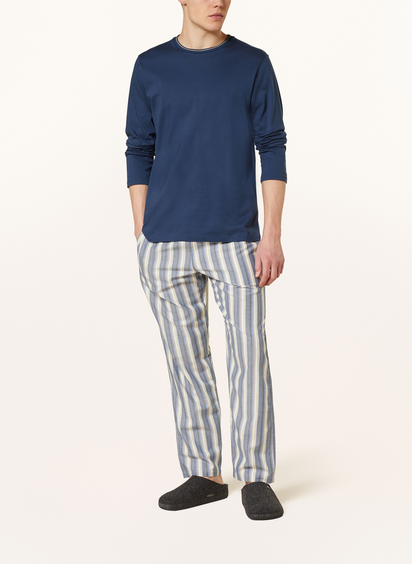 SCHIESSER Schlafanzug ORGANIC COTTON STREIFEN ADMIRAL - SELECTED! PREMIUM, Farbe: DUNKELBLAU/ TAUPE/ WEISS (Bild 2)