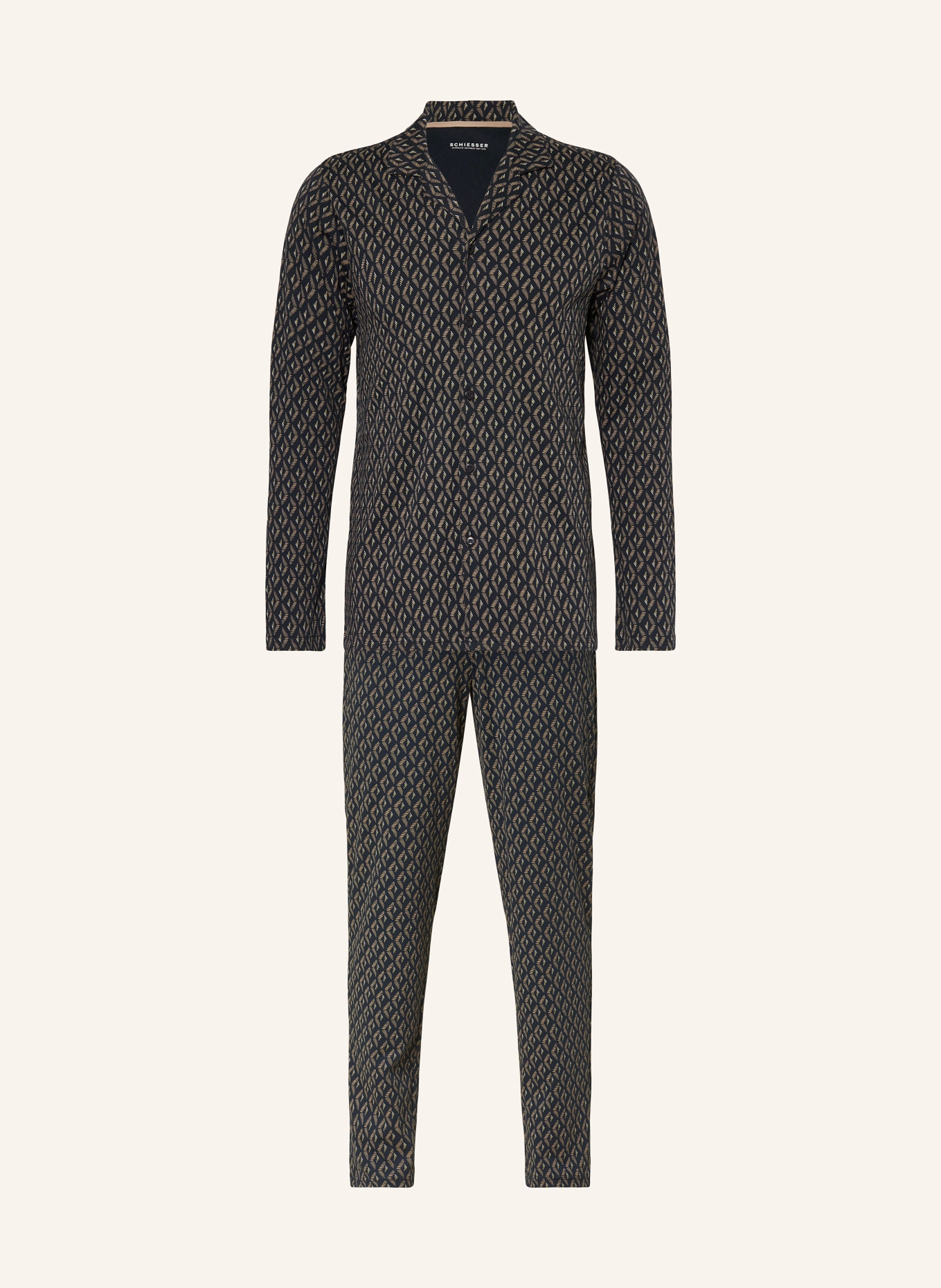 SCHIESSER Schlafanzug FINE INTERLOCK, Farbe: DUNKELBLAU/ BEIGE (Bild 1)