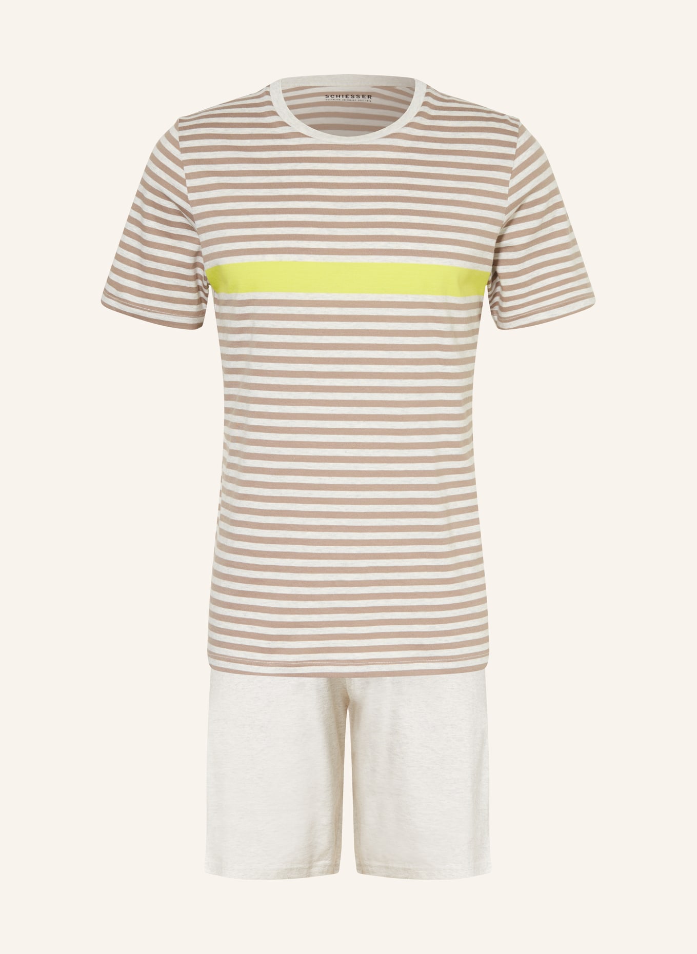 SCHIESSER Shorty-Schlafanzug ORGANIC COTTON, Farbe: ECRU/ HELLBRAUN (Bild 1)