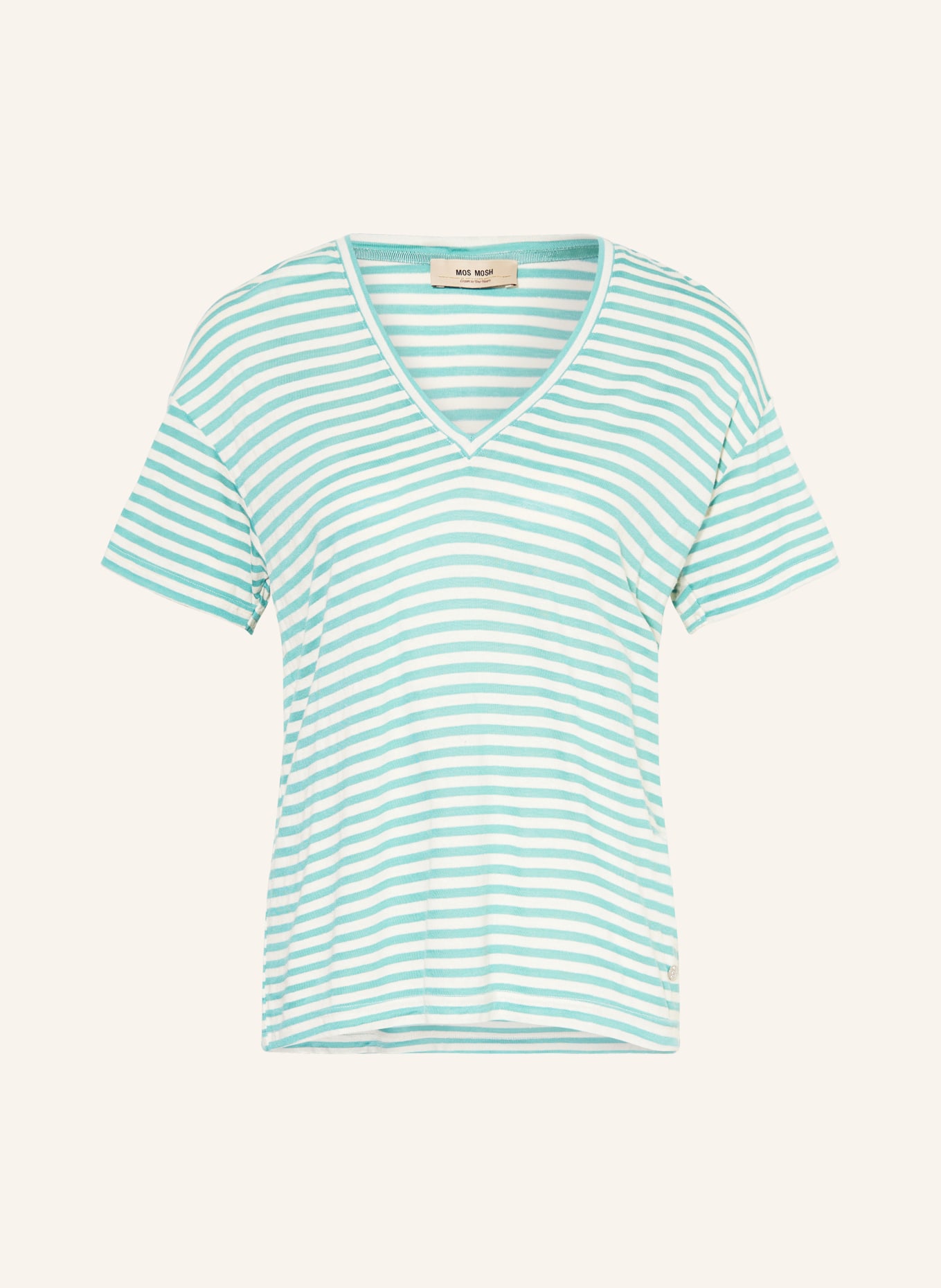 MOS MOSH T-shirt MMJILL z dodatkiem jedwabiu, Kolor: ECRU/ ZIELONY (Obrazek 1)