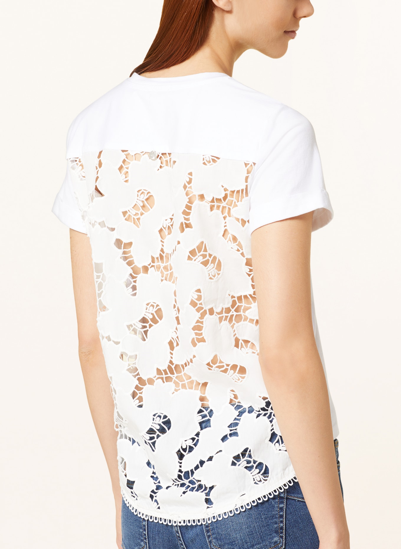 LIU JO T-shirt in mixed materials with lace, Color: WHITE (Image 4)