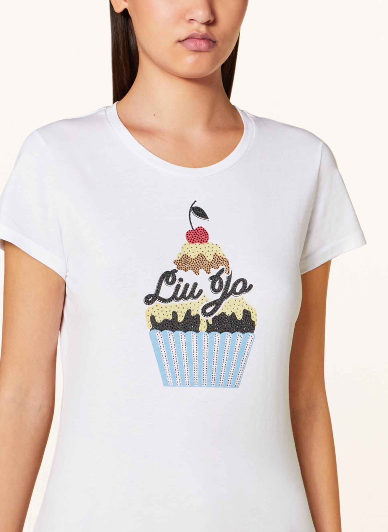 LIU JO T-Shirt mit Schmucksteinen, Farbe: WEISS (Bild 4)