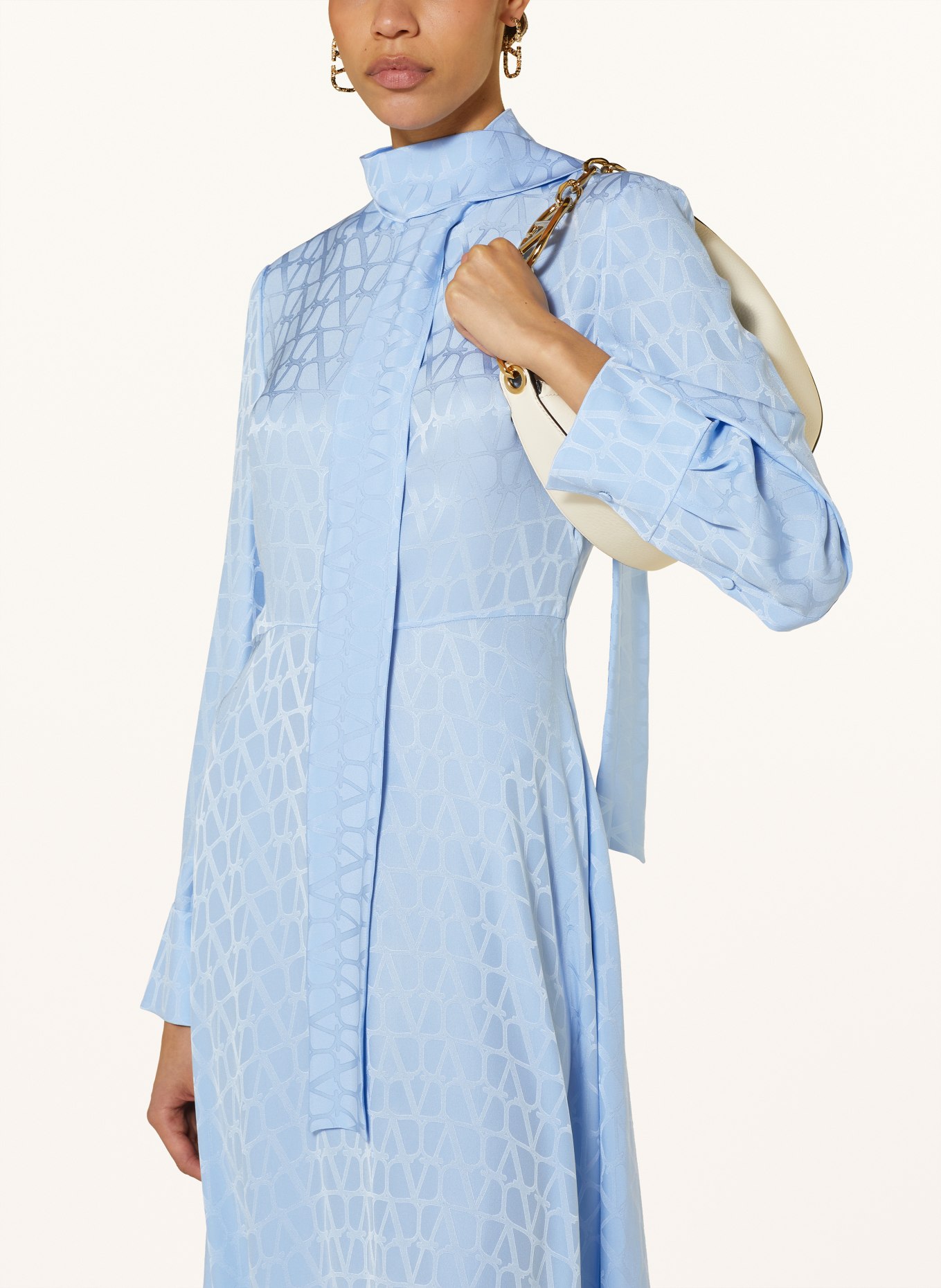 VALENTINO Silk dress TOILE ICONOGRAPHE with bow, Color: LIGHT BLUE (Image 4)