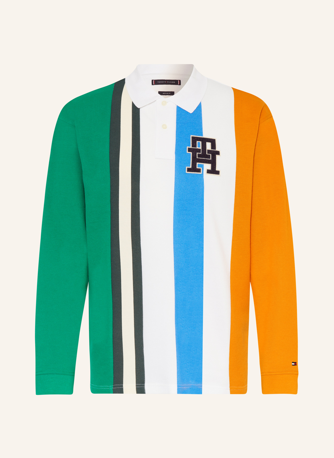 TOMMY HILFIGER Piqué-Poloshirt Archive Fit, Farbe: GRÜN/ WEISS/ ORANGE (Bild 1)