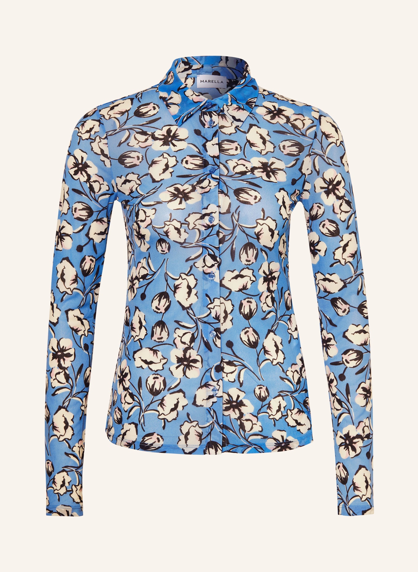 MARELLA Shirt blouse in mesh, Color: BLUE/ WHITE/ DARK BLUE (Image 1)