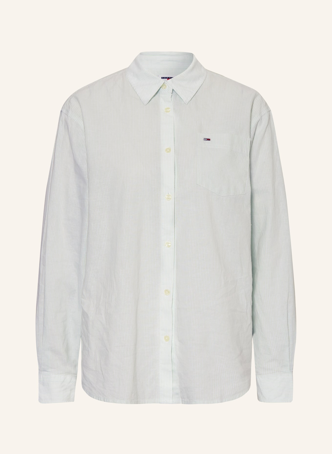 TOMMY JEANS Shirt blouse with linen, Color: MINT/ WHITE (Image 1)