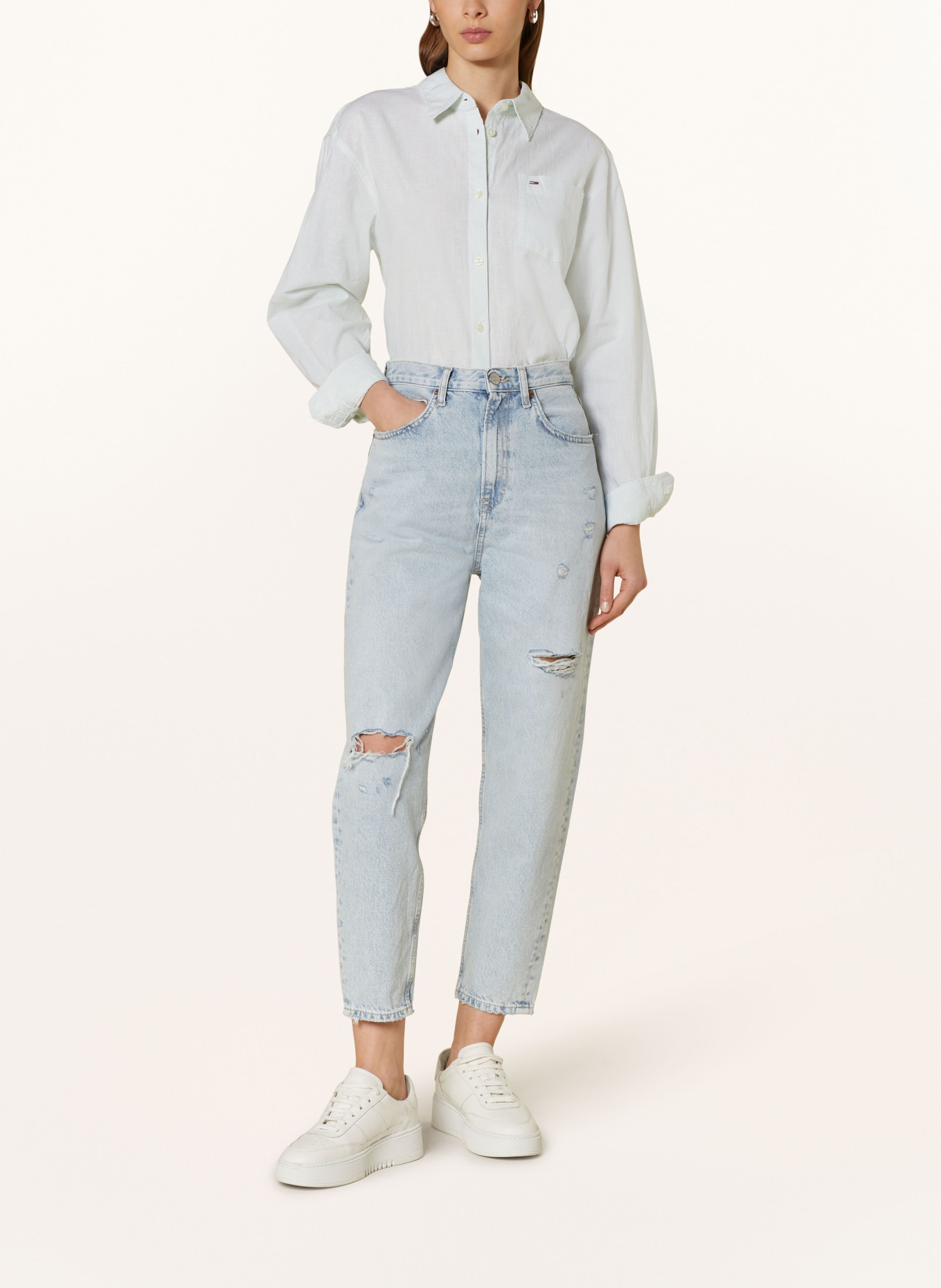 TOMMY JEANS Shirt blouse with linen, Color: MINT/ WHITE (Image 2)