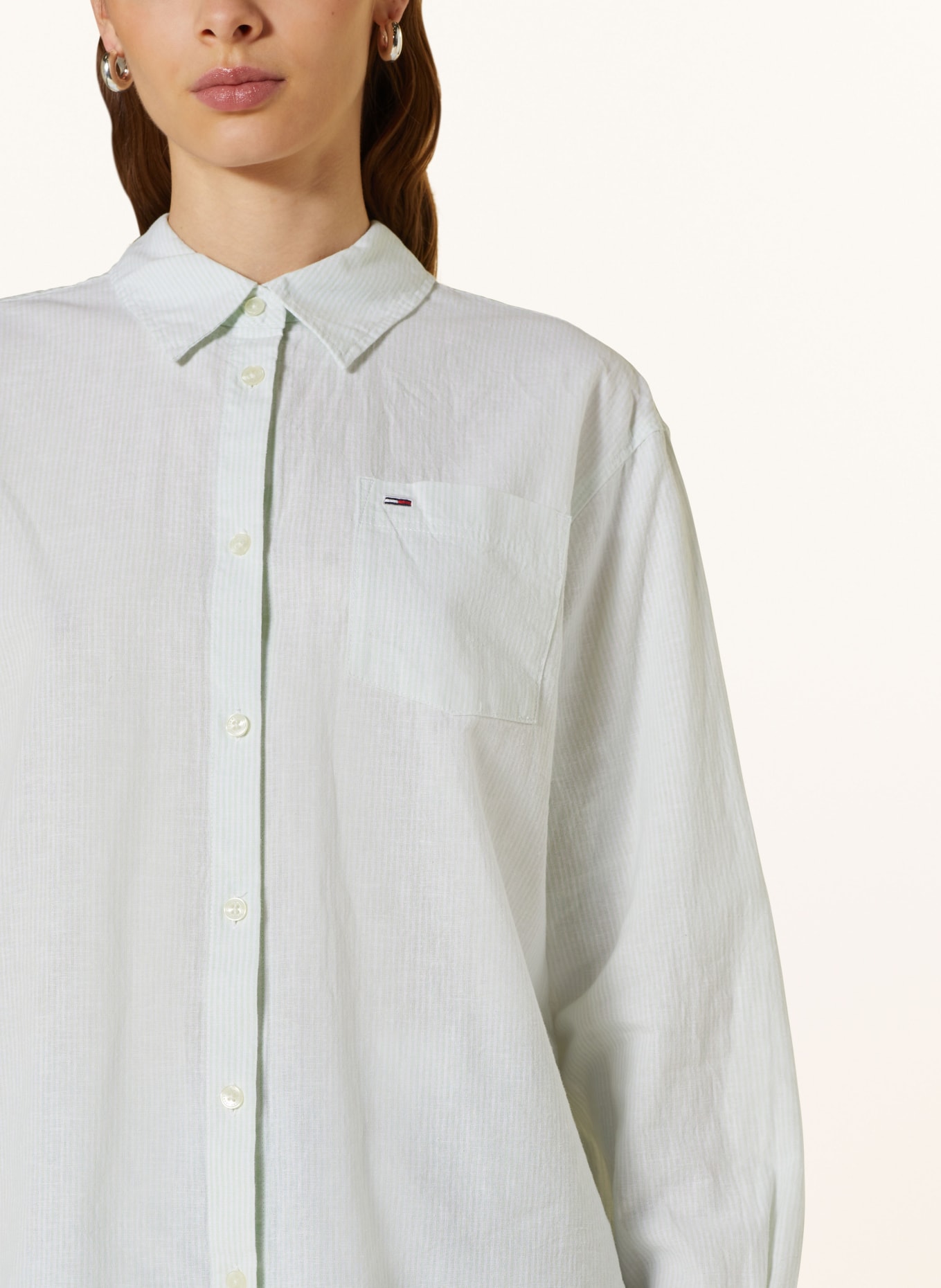 TOMMY JEANS Shirt blouse with linen, Color: MINT/ WHITE (Image 4)