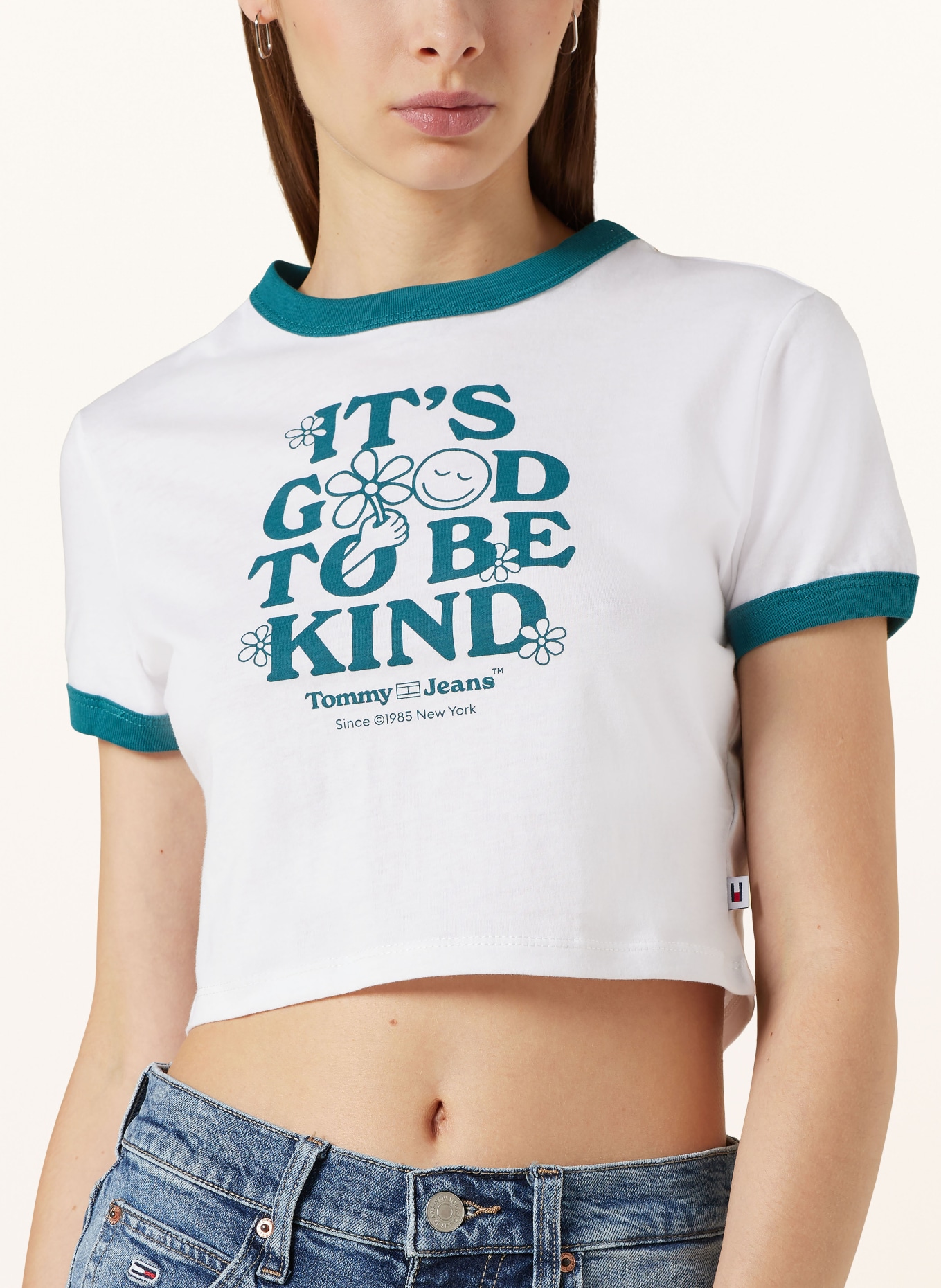 TOMMY JEANS Cropped shirt, Color: WHITE/ TEAL (Image 4)