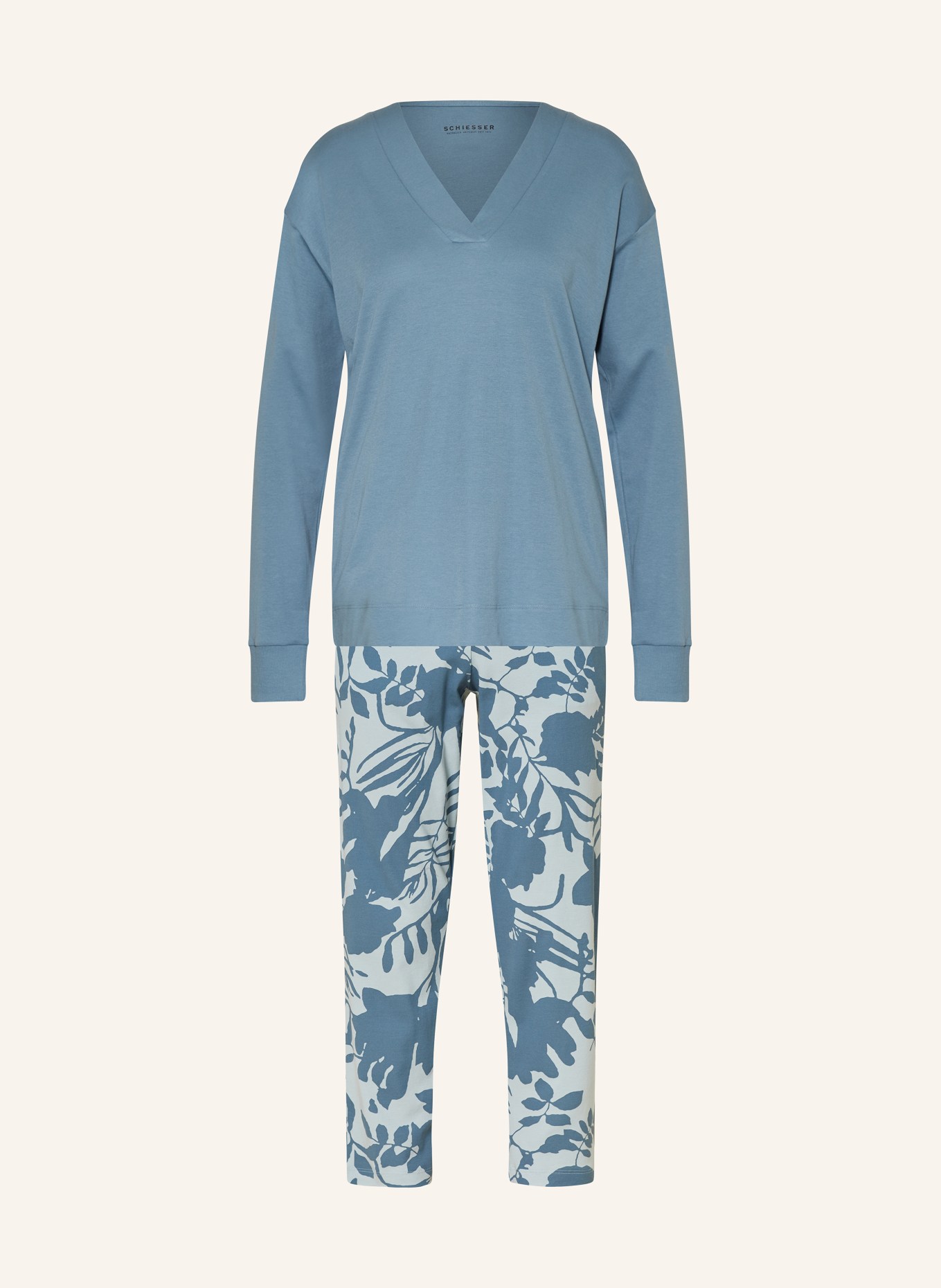SCHIESSER 7/8 pajamas MODERN NIGHTWEAR, Color: BLUE GRAY/ LIGHT BLUE (Image 1)