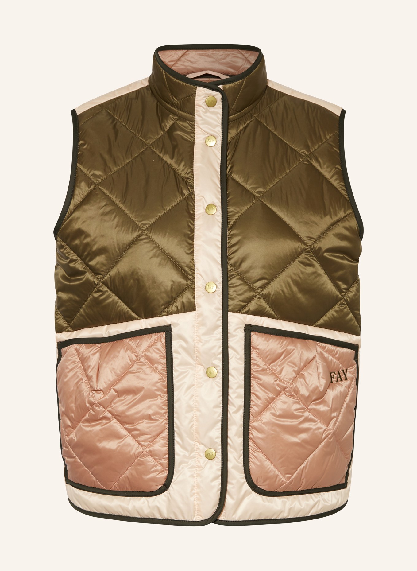 Fay Quilted vest, Color: OLIVE/ LIGHT PINK/ ROSE (Image 1)