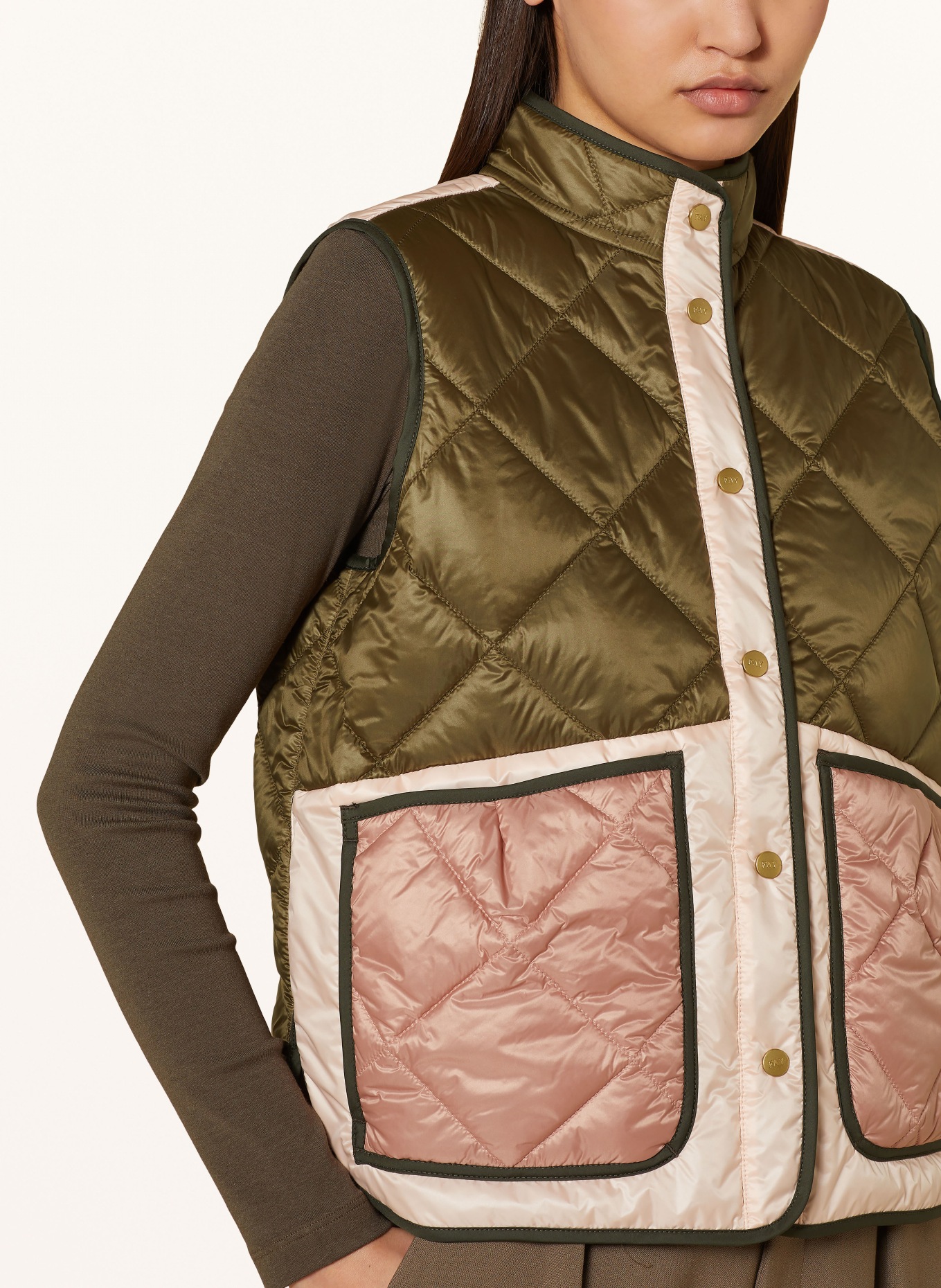 Fay Quilted vest, Color: OLIVE/ LIGHT PINK/ ROSE (Image 4)