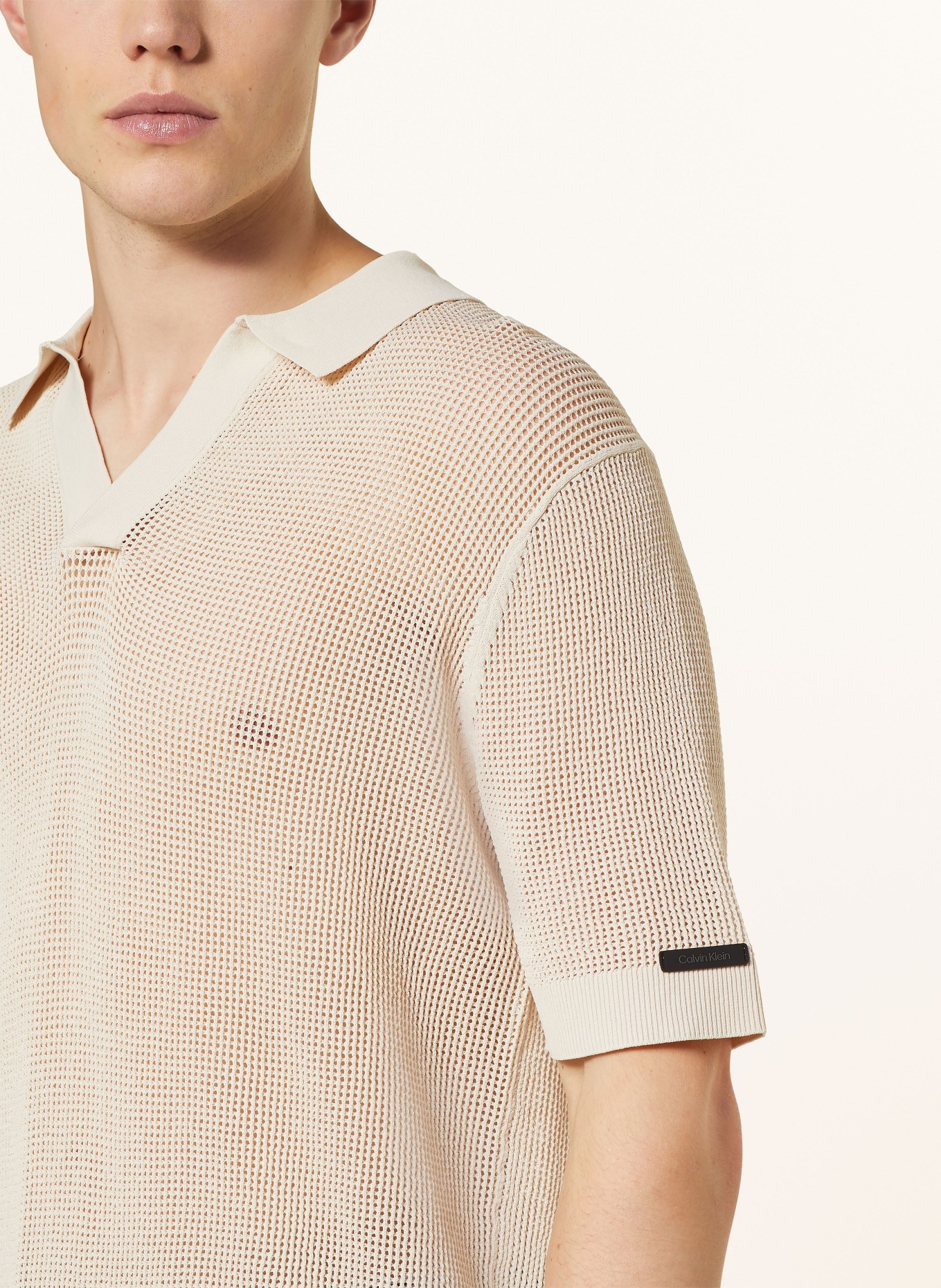Calvin Klein Strick-Poloshirt, Farbe: BEIGE (Bild 4)