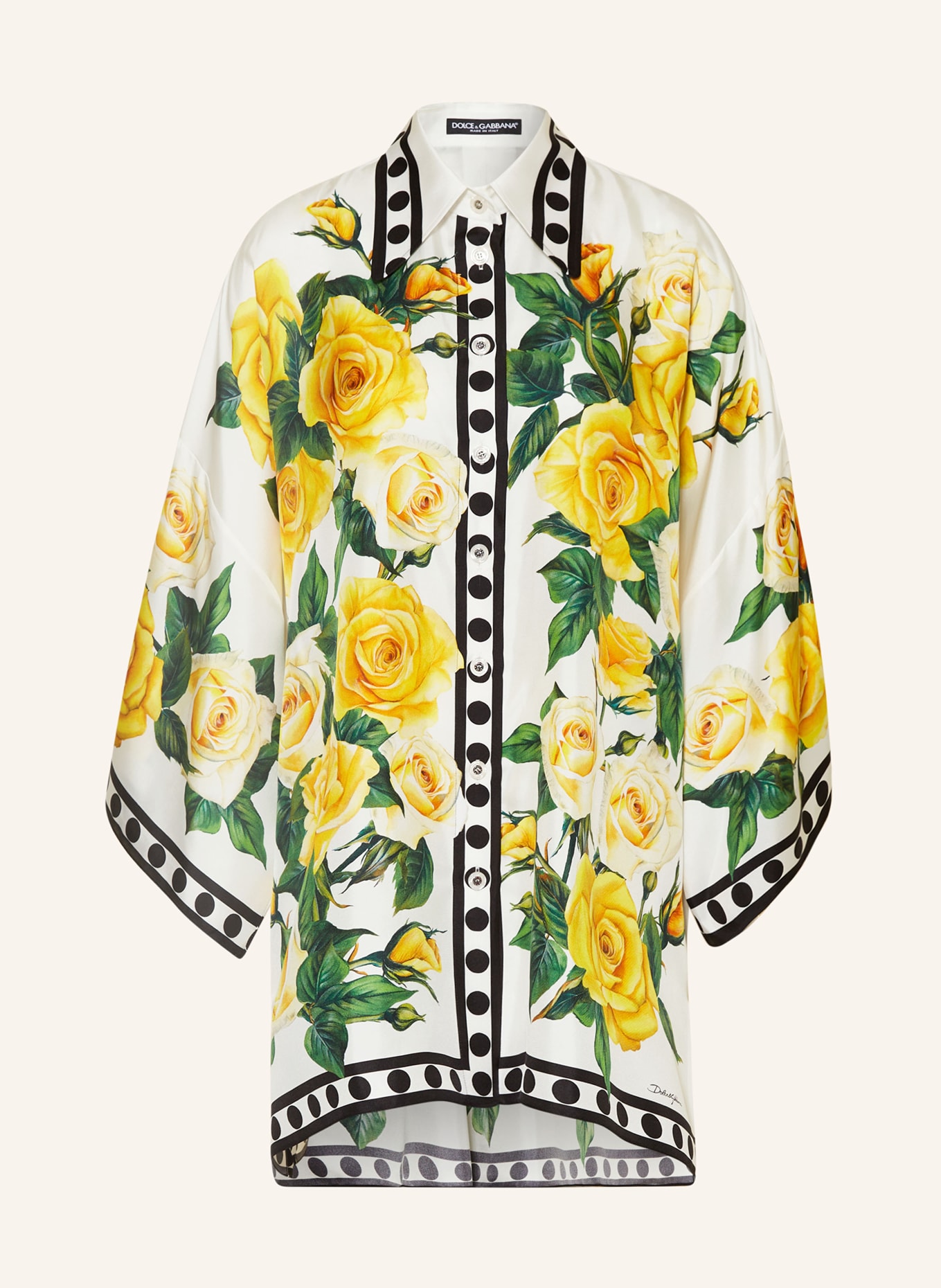 DOLCE & GABBANA Oversized shirt blouse in silk, Color: WHITE/ YELLOW/ GREEN (Image 1)