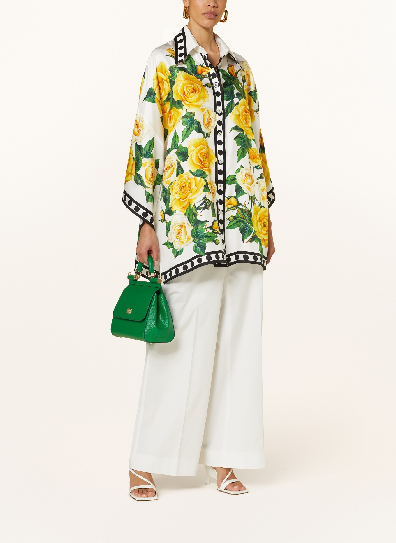 DOLCE & GABBANA Oversized shirt blouse in silk, Color: WHITE/ YELLOW/ GREEN (Image 2)