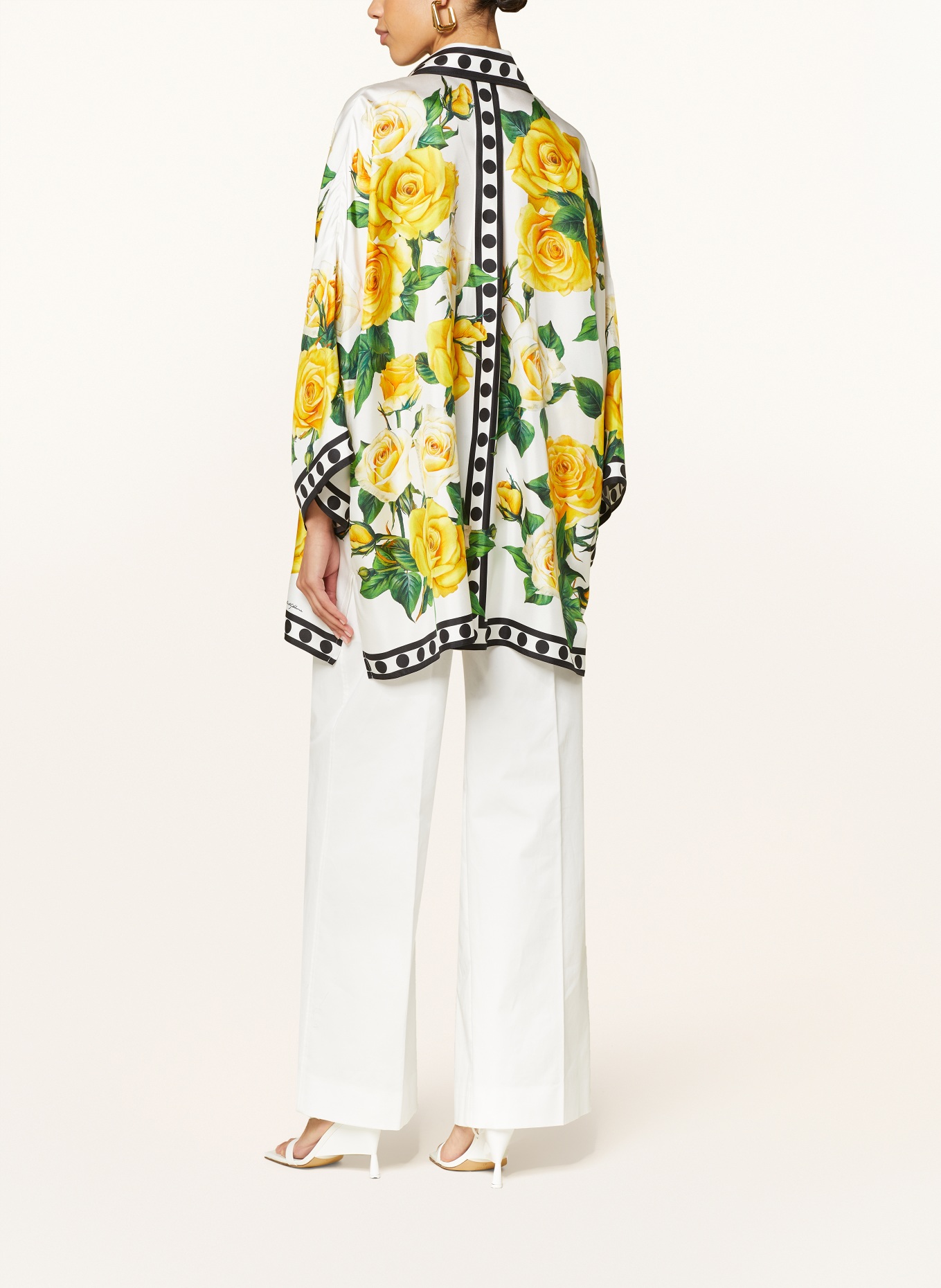 DOLCE & GABBANA Oversized shirt blouse in silk, Color: WHITE/ YELLOW/ GREEN (Image 3)