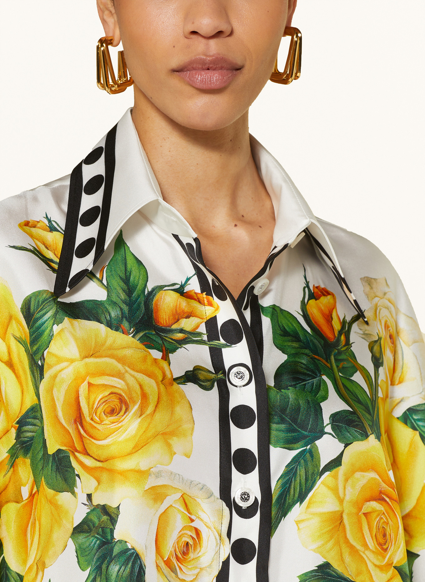 DOLCE & GABBANA Oversized shirt blouse in silk, Color: WHITE/ YELLOW/ GREEN (Image 4)
