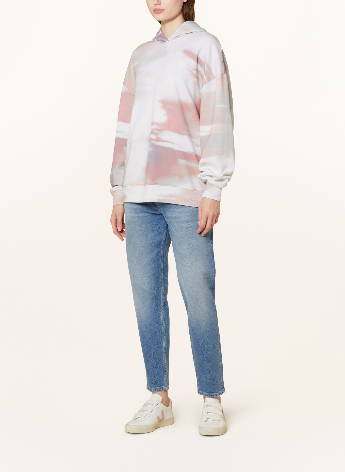 Calvin Klein Jeans Bluza z kapturem oversize, Kolor: BIAŁY/ BRUDNY RÓŻ/ MIĘTOWY (Obrazek 2)