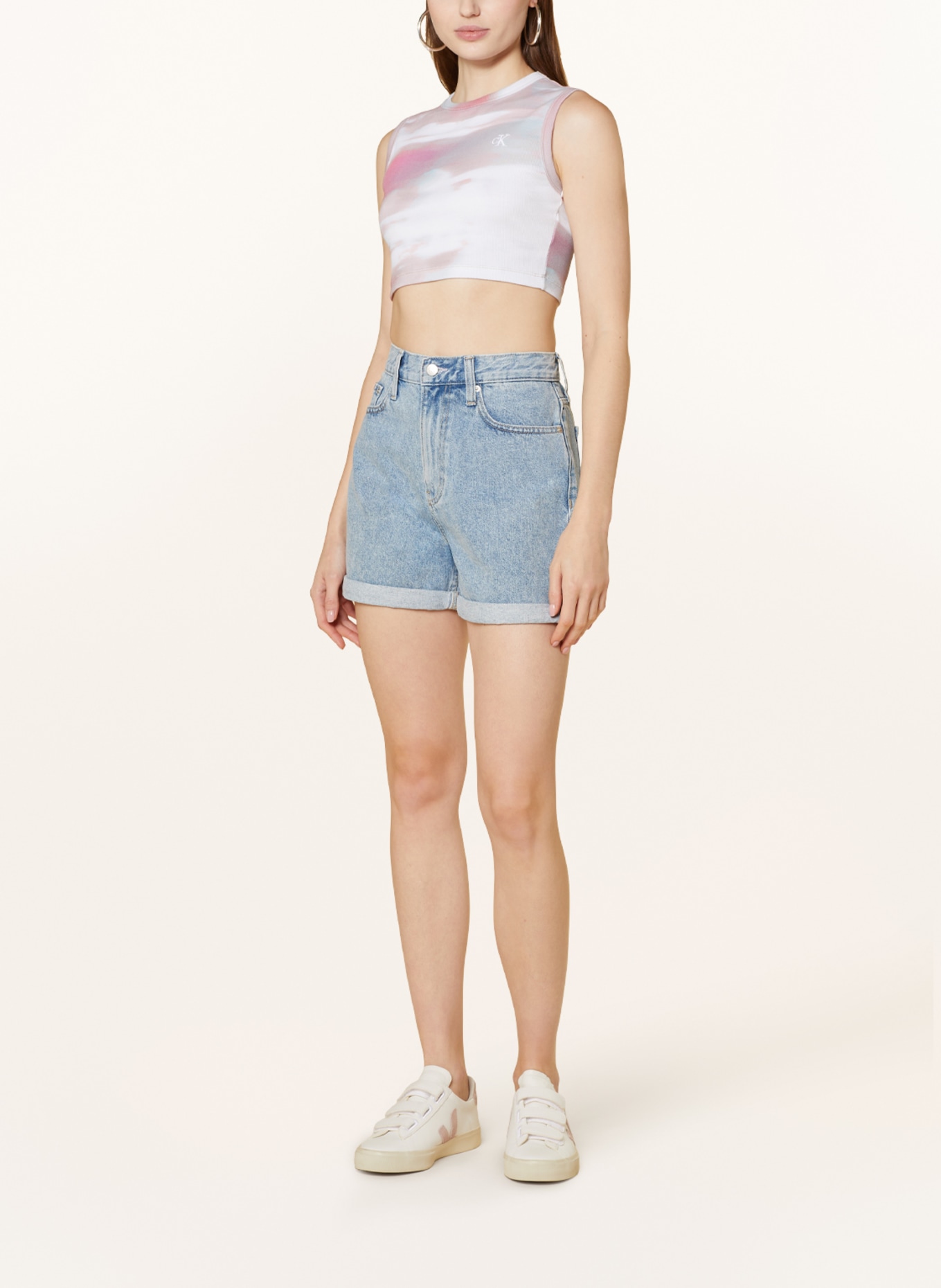 Calvin Klein Jeans Cropped-Top, Farbe: WEISS/ ALTROSA/ MINT (Bild 2)
