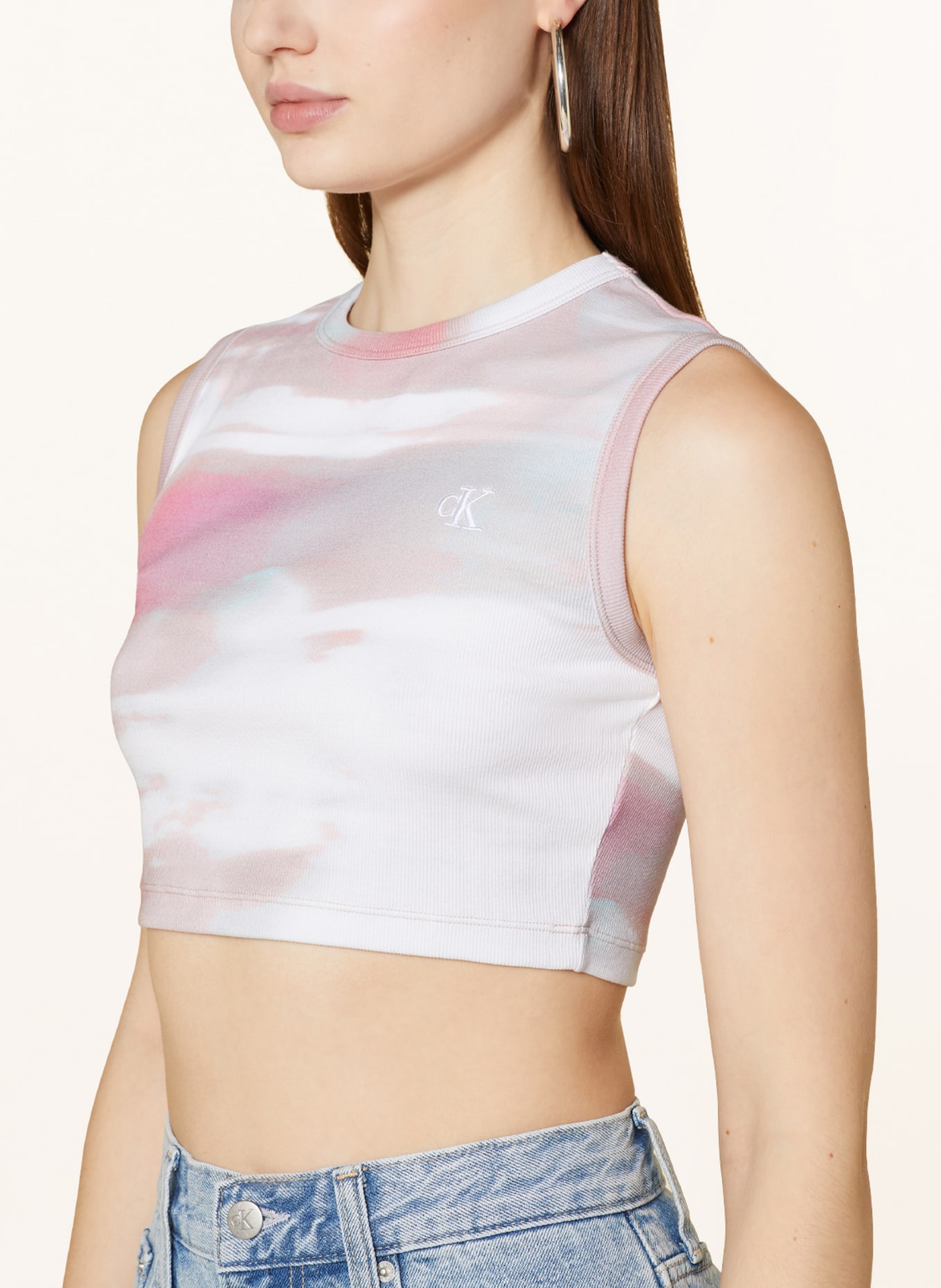 Calvin Klein Jeans Cropped top, Color: WHITE/ DUSKY PINK/ MINT (Image 4)