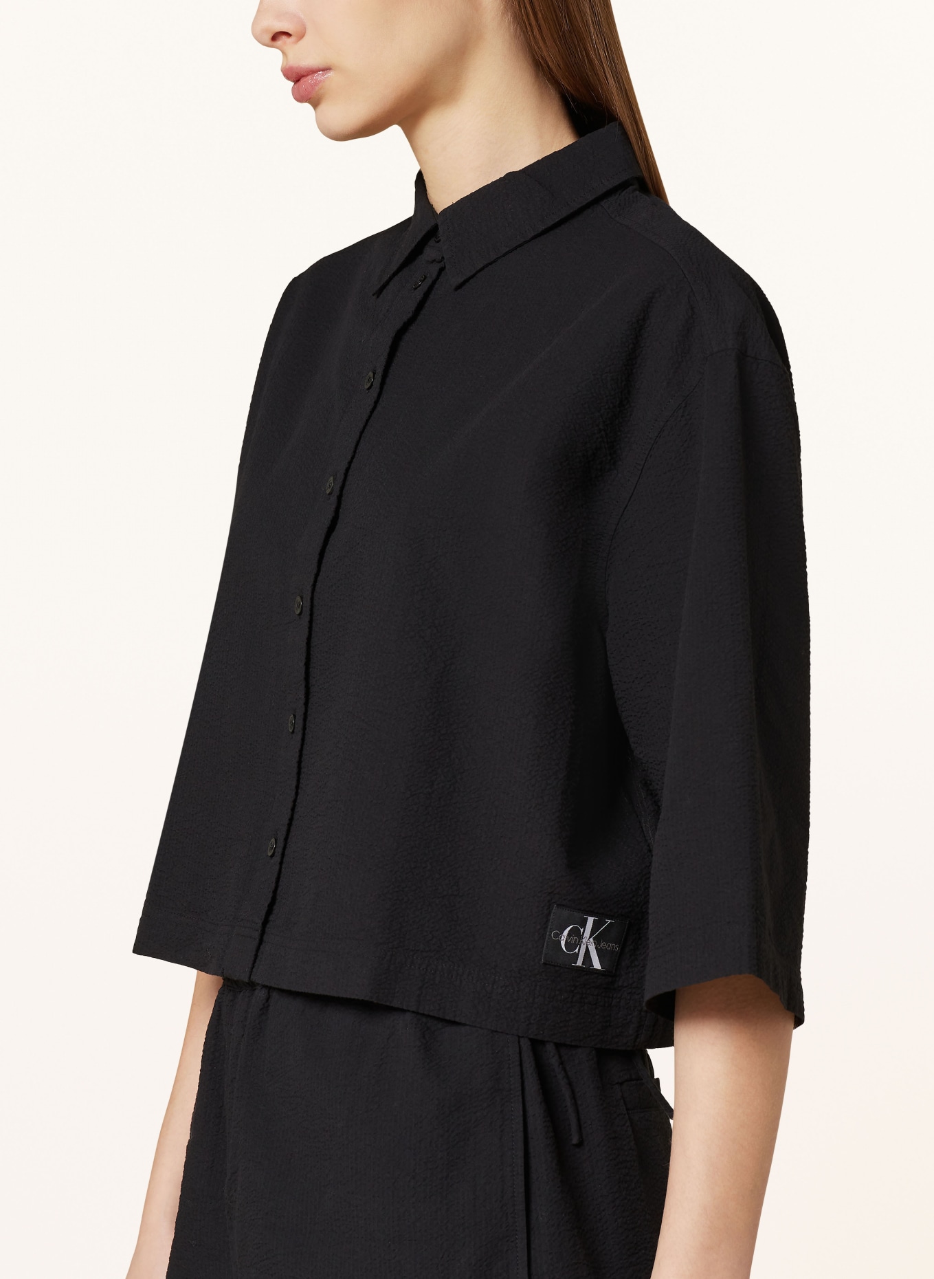 Calvin Klein Jeans Cropped shirt blouse with cut-out, Color: BLACK (Image 4)