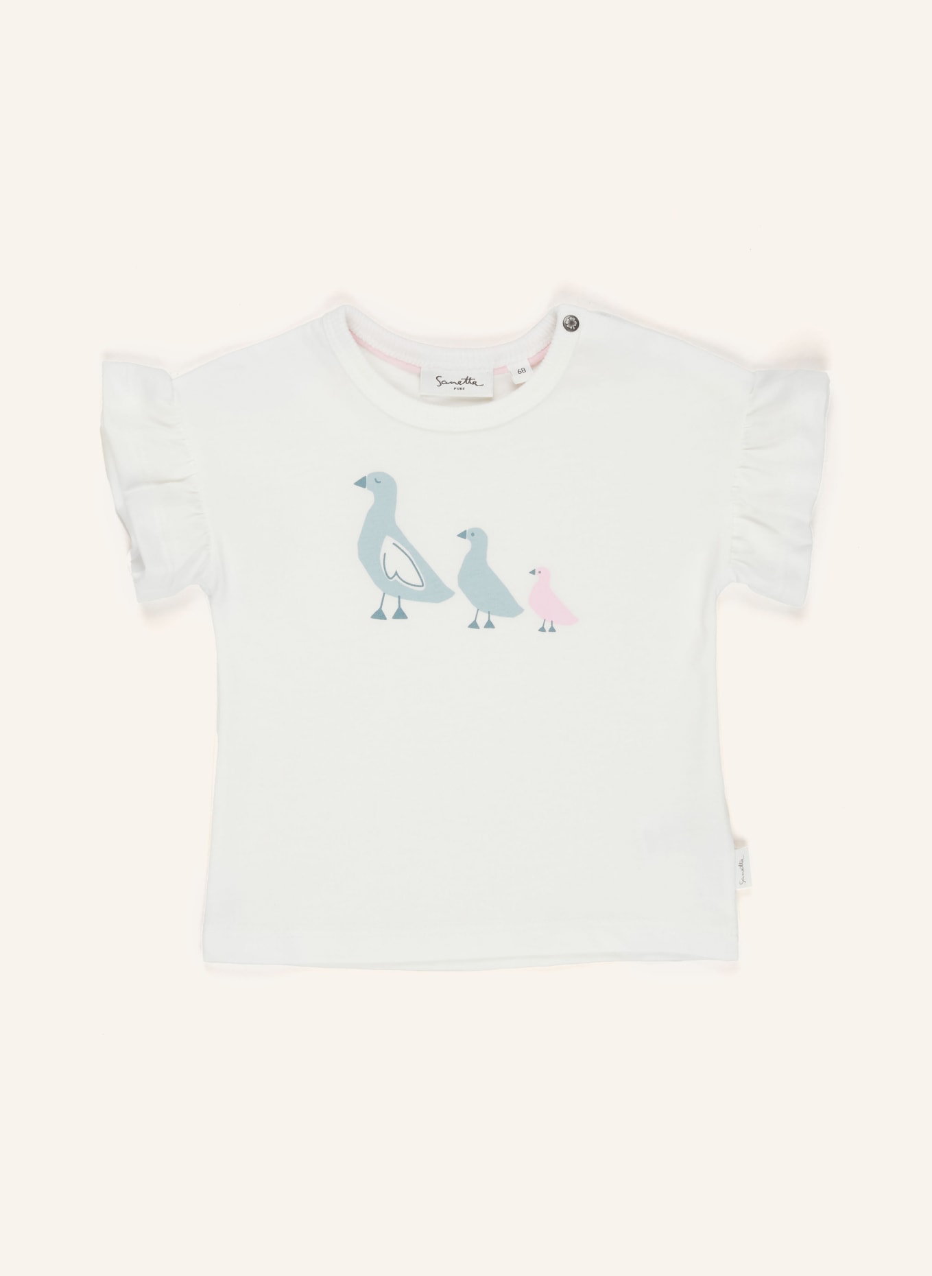 Sanetta PURE T-Shirt VOGEL FAMILIE, Farbe: WEISS/ ROSA/ BLAUGRAU (Bild 1)
