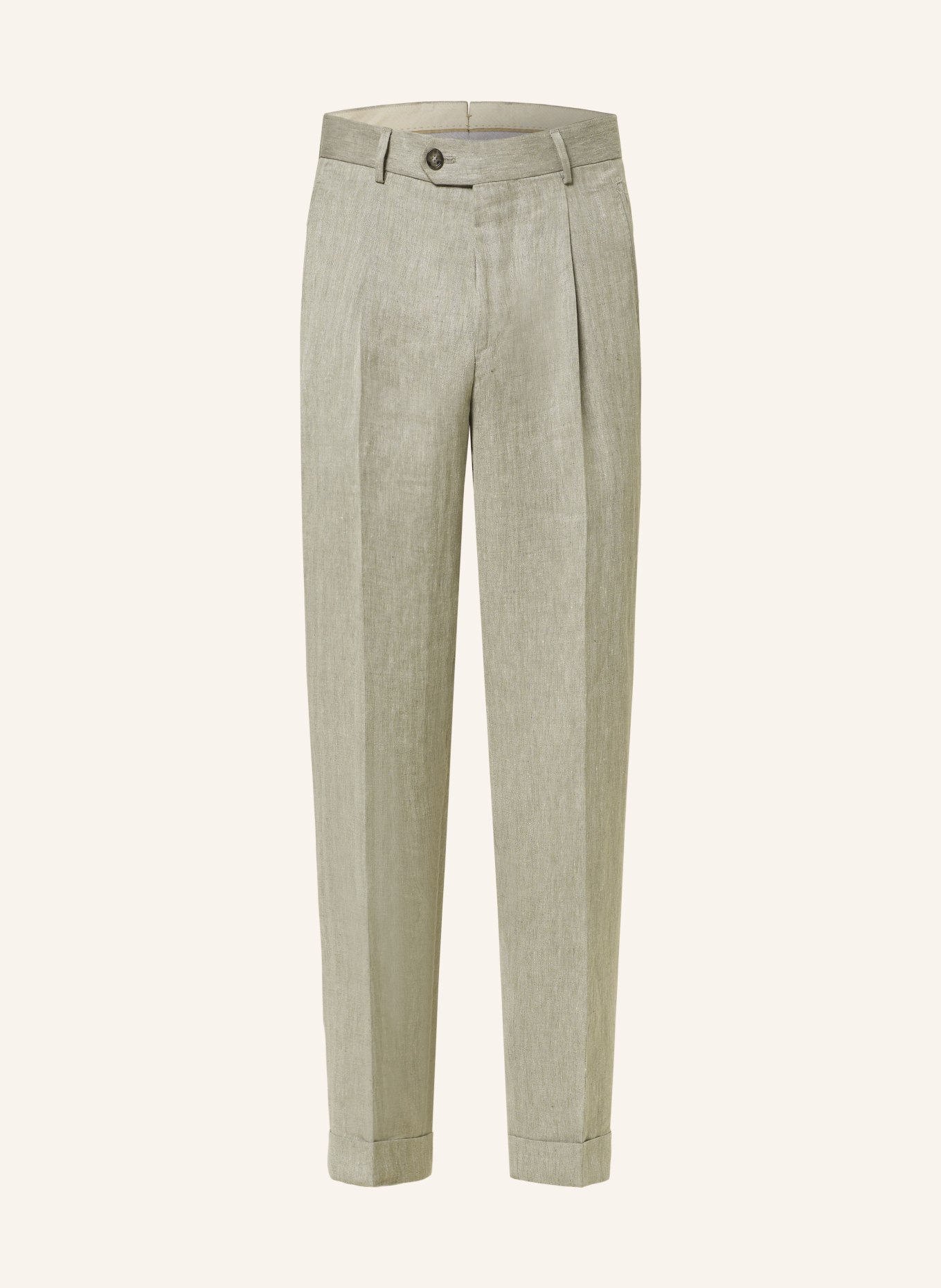 BOSS Suit trousers PEET relaxed fit in linen, Color: 344 OPEN GREEN (Image 1)