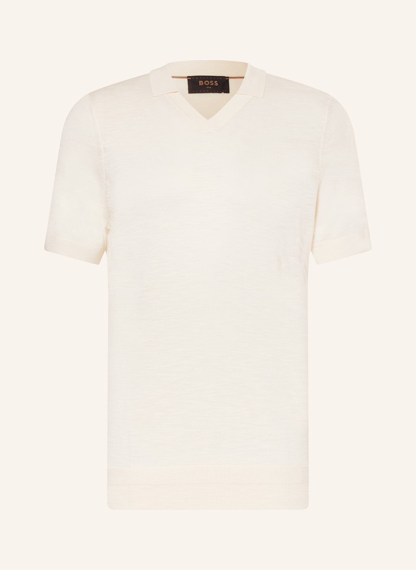BOSS Knitted polo shirt L-TRESORO in silk, Color: CREAM (Image 1)