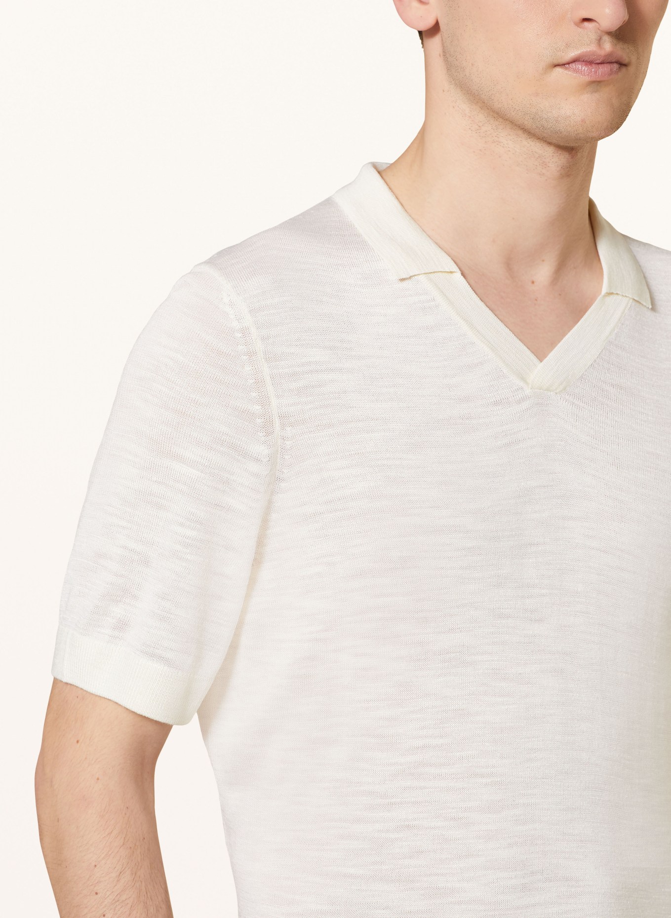 BOSS Knitted polo shirt L-TRESORO in silk, Color: CREAM (Image 4)