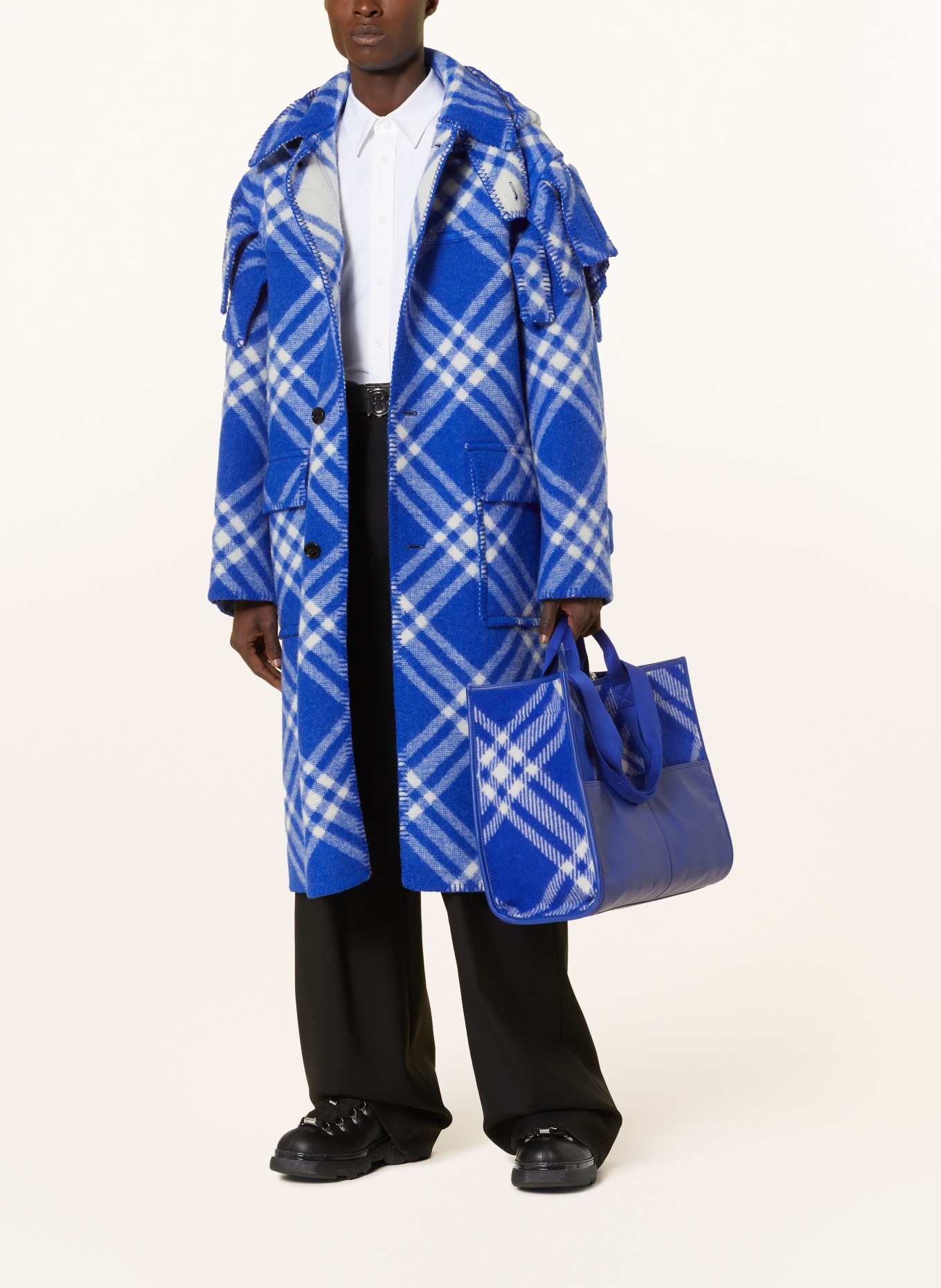 BURBERRY Oversized wool coat, Color: BLUE/ WHITE (Image 2)
