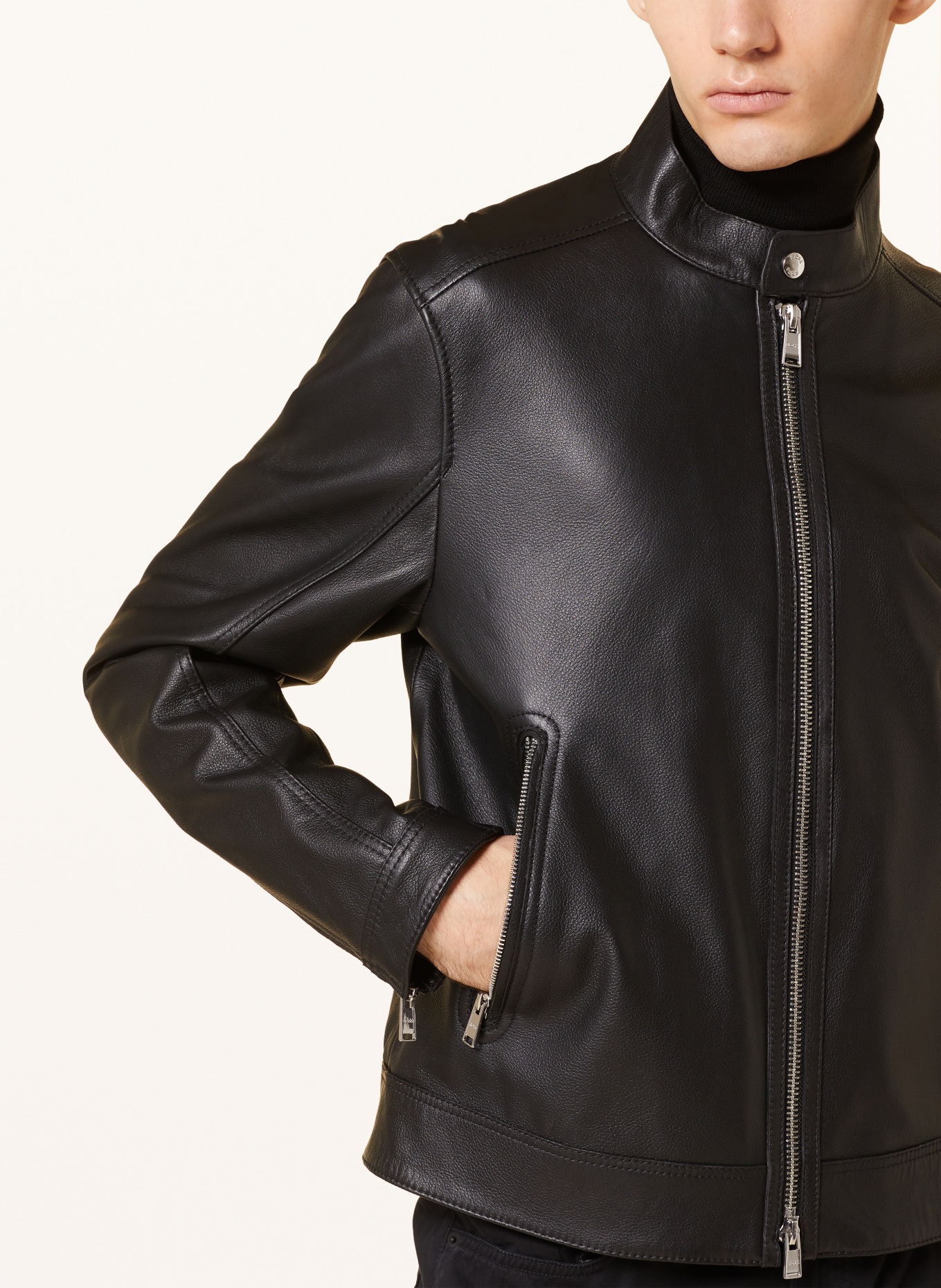 BOSS Leather jacket MANSELL, Color: BLACK (Image 4)