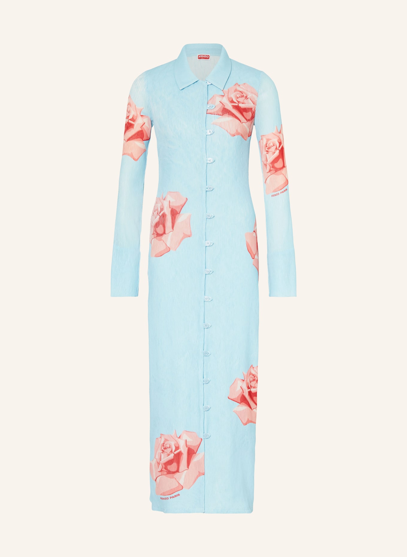 KENZO Sukienka koszulowa z plisami, Kolor: JASNONIEBIESKI/ CZERWONY/ CIELISTY (Obrazek 1)