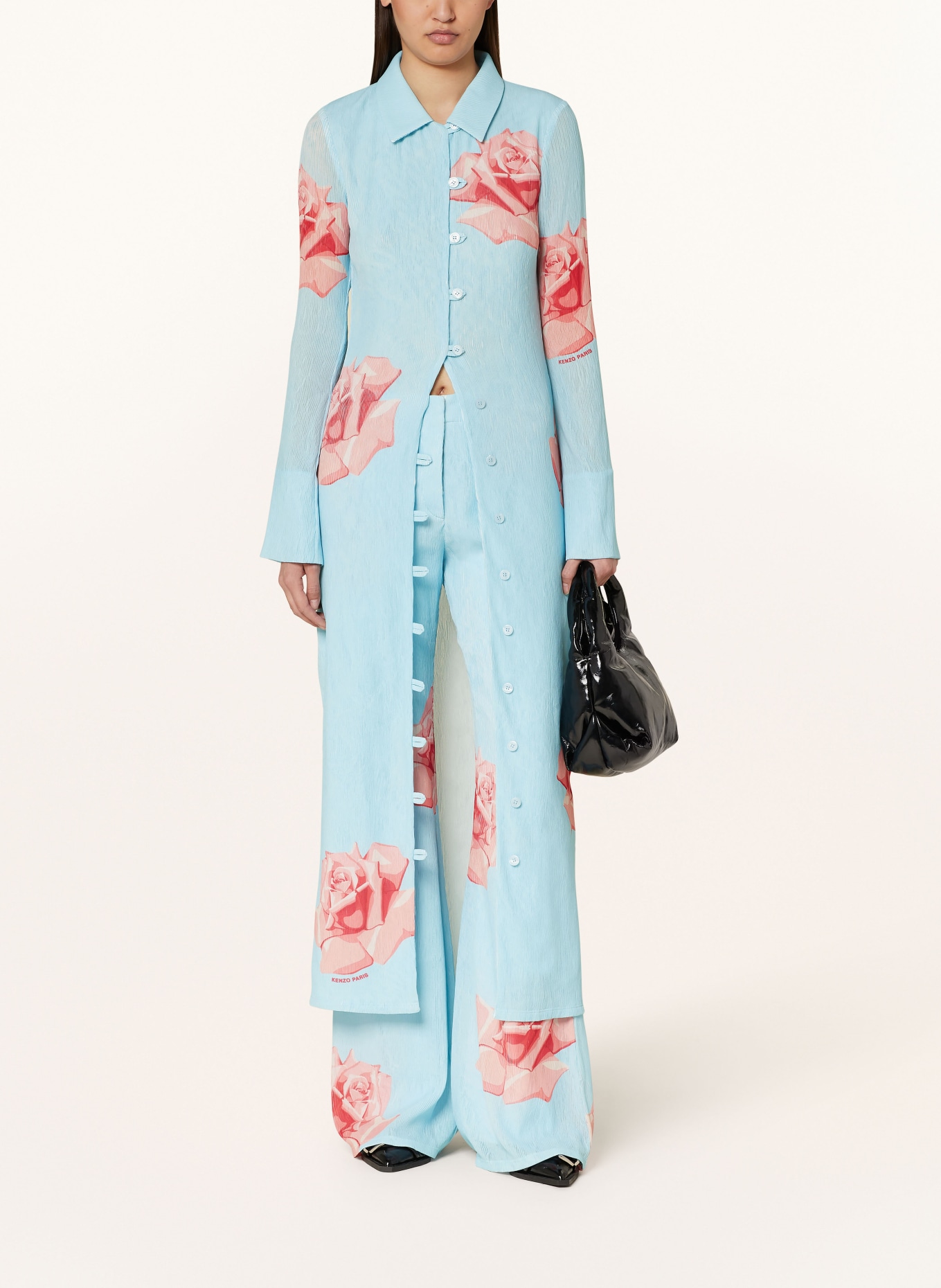 KENZO Shirt dress with pleats, Color: LIGHT BLUE/ RED/ NUDE (Image 2)