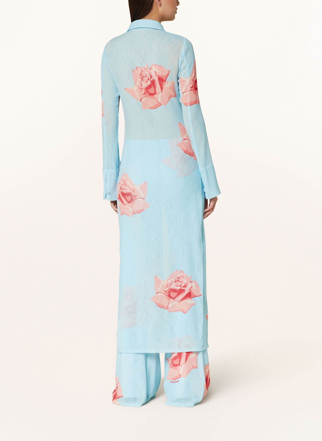 KENZO Shirt dress with pleats, Color: LIGHT BLUE/ RED/ NUDE (Image 3)