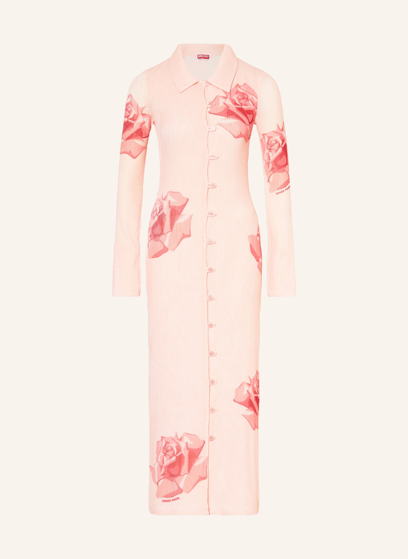 KENZO Sukienka koszulowa z plisami: BLADORÓŻOWY / JASNOCZERWONY / CZERWONY