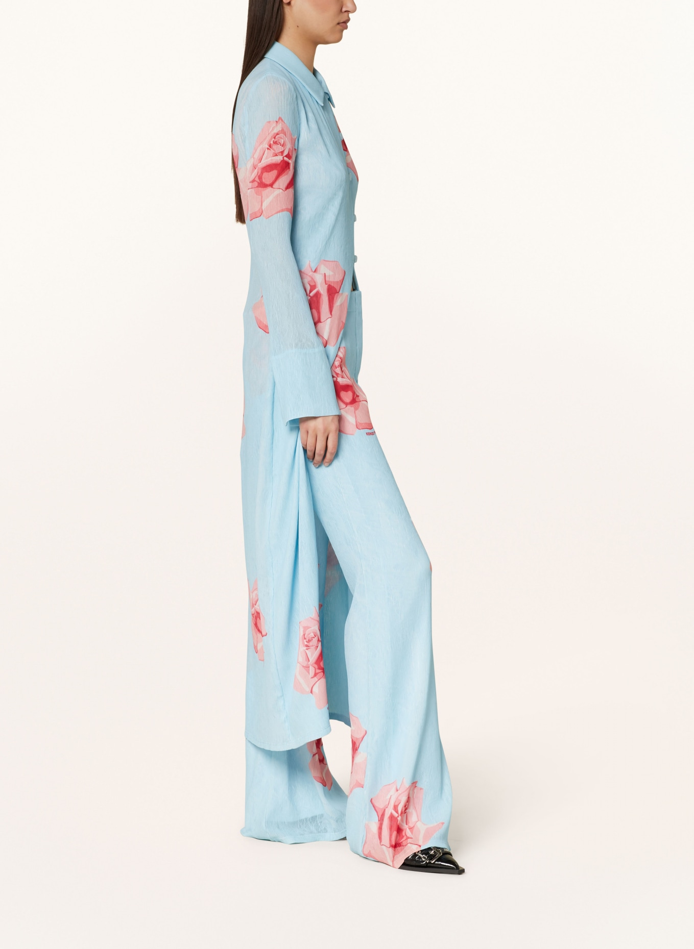 KENZO Pleated pants, Color: LIGHT BLUE/ RED/ NUDE (Image 4)