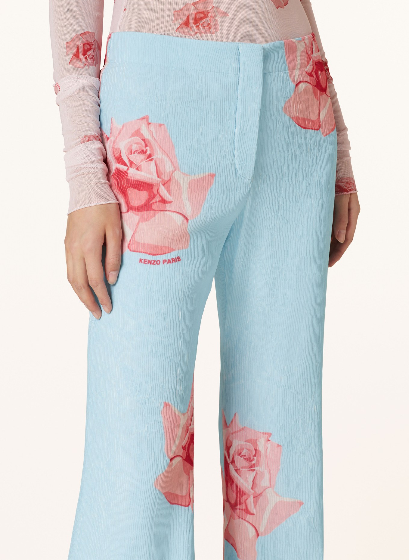 KENZO Pleated pants, Color: LIGHT BLUE/ RED/ NUDE (Image 5)