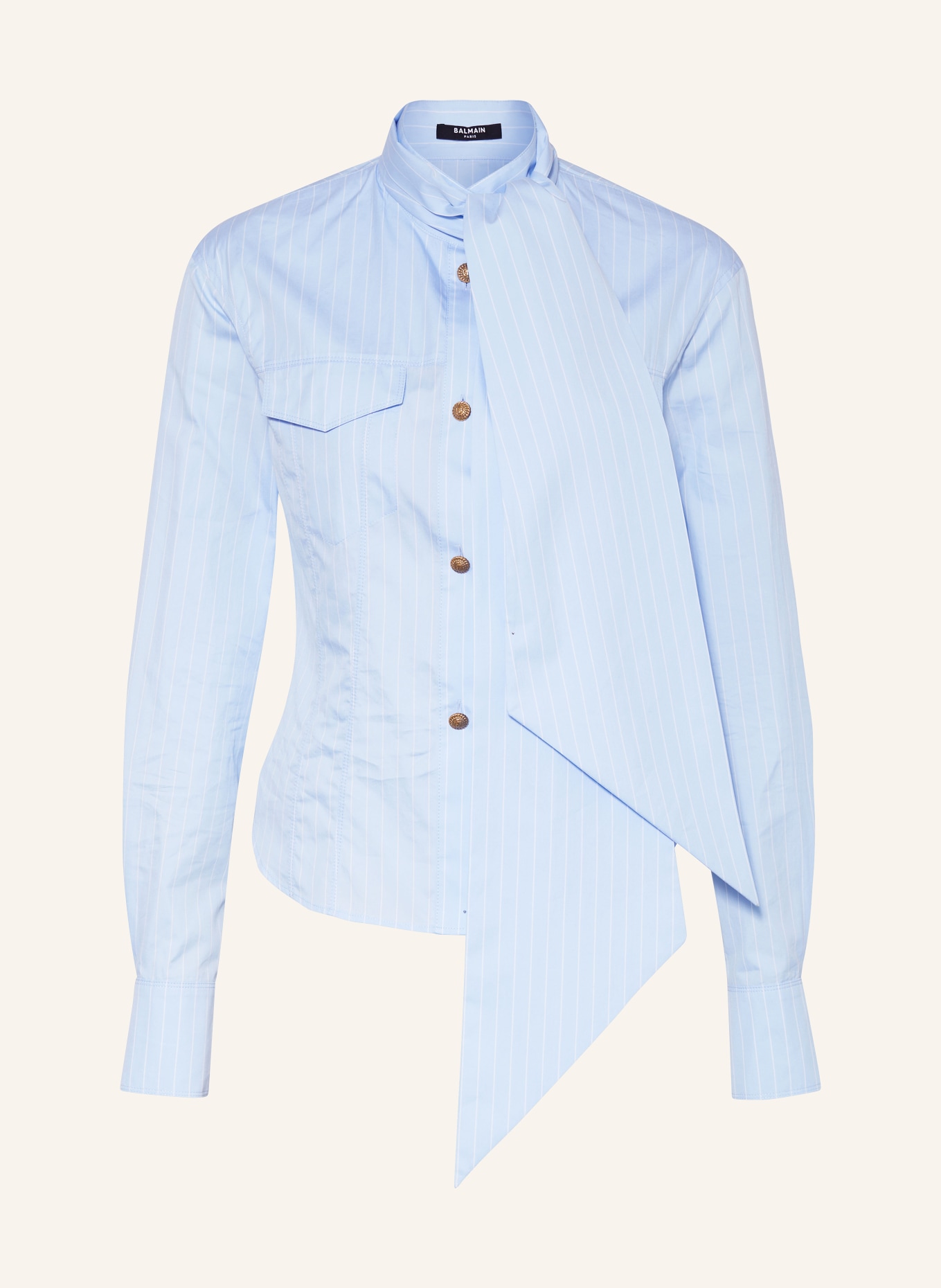 BALMAIN Bow-tie blouse, Color: LIGHT BLUE/ WHITE (Image 1)